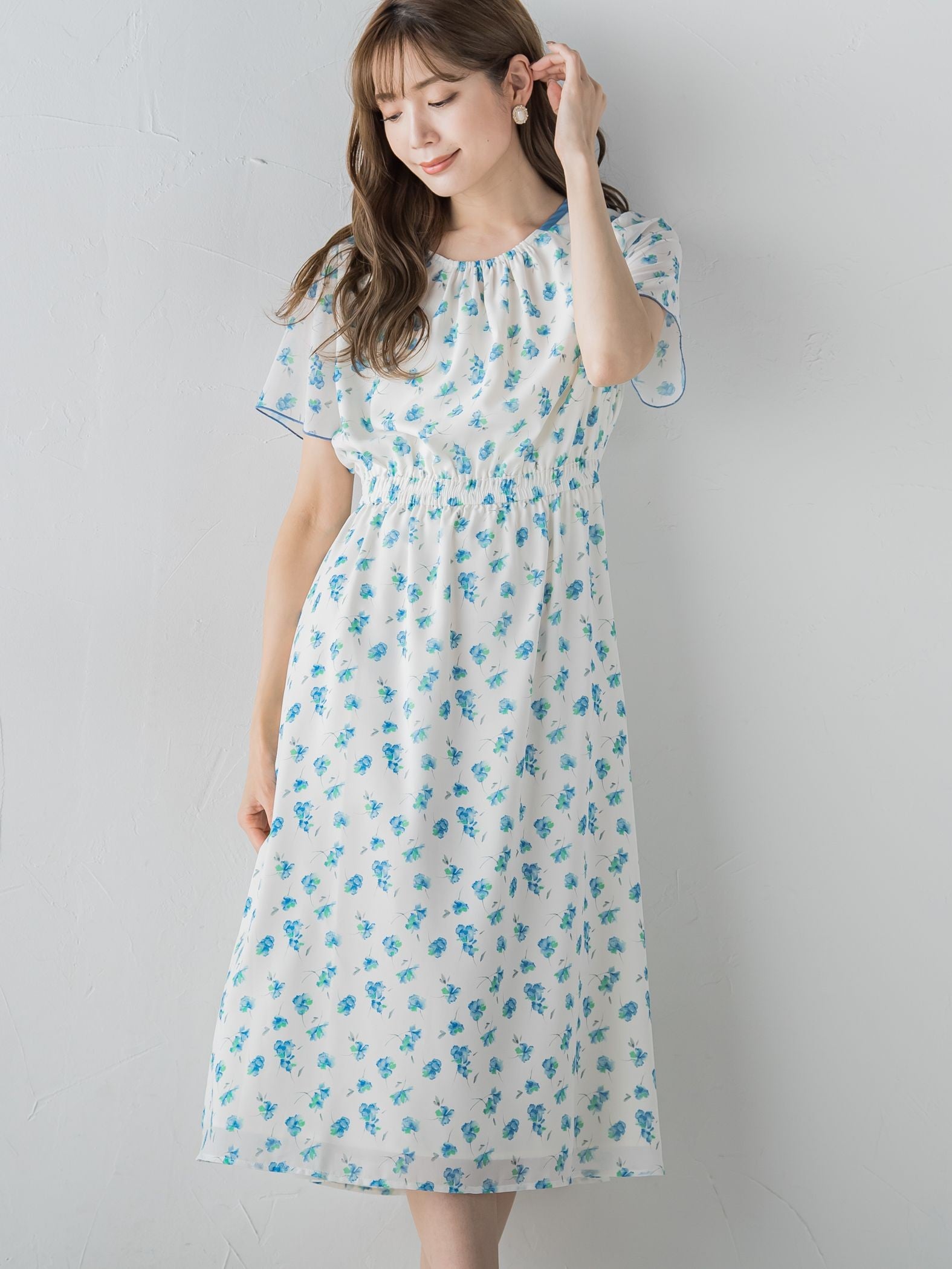 小花柄シアーワンピース ≪洗濯機で洗える≫