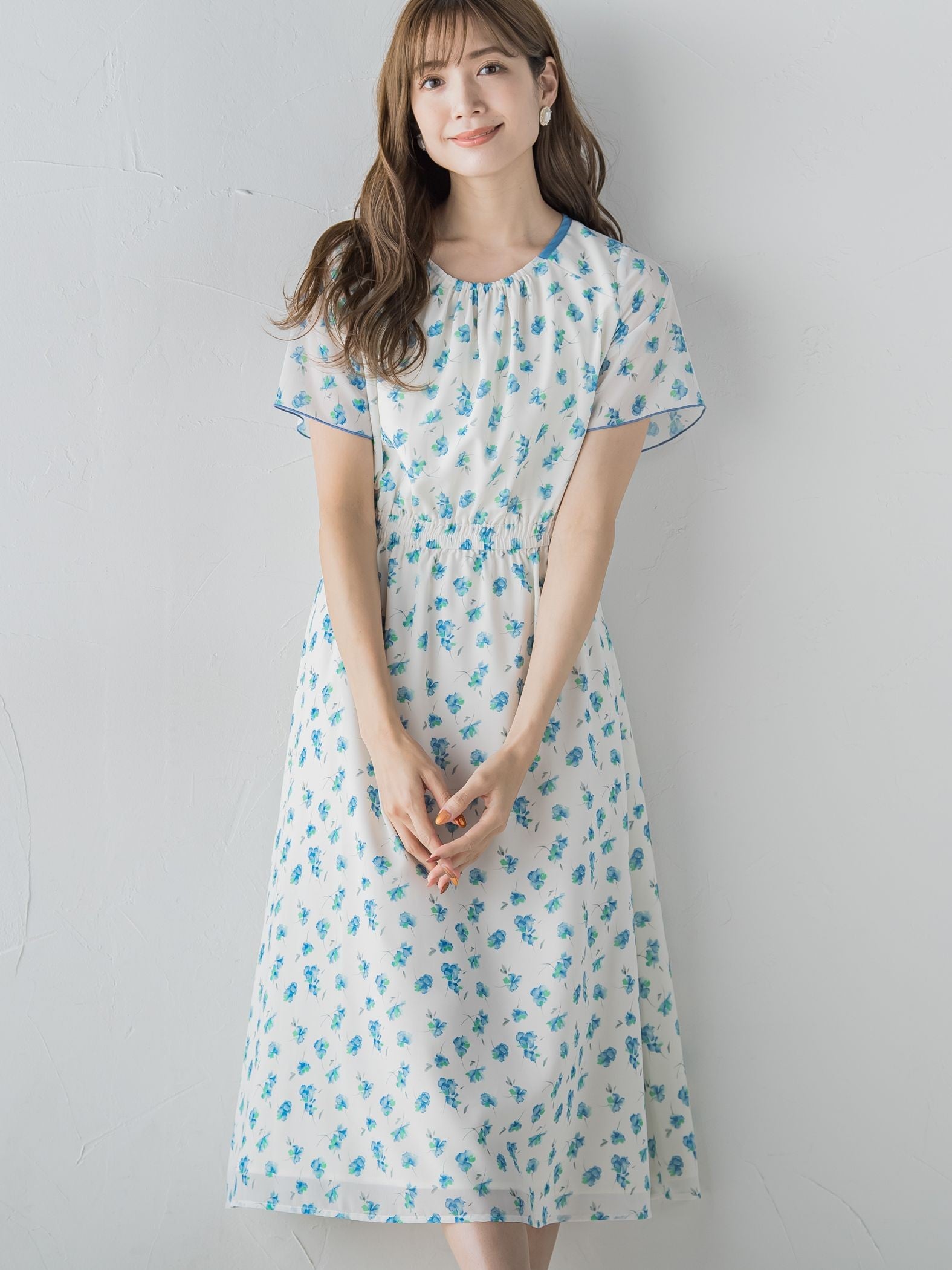 小花柄シアーワンピース ≪洗濯機で洗える≫