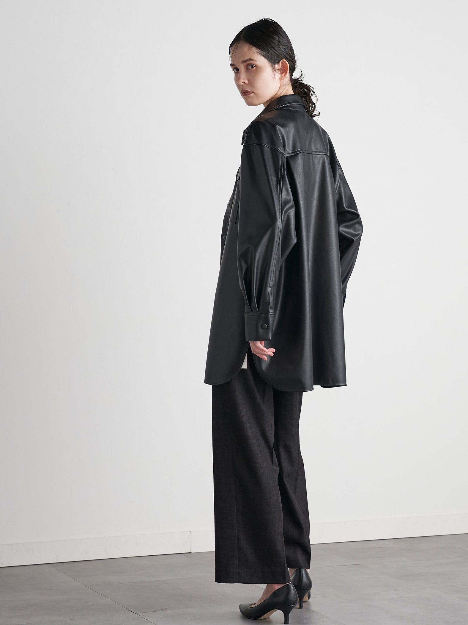 【VEAGAN LEATHER】オーバーサイズレザーCPOシャツジャケット≪サスティナブル≫