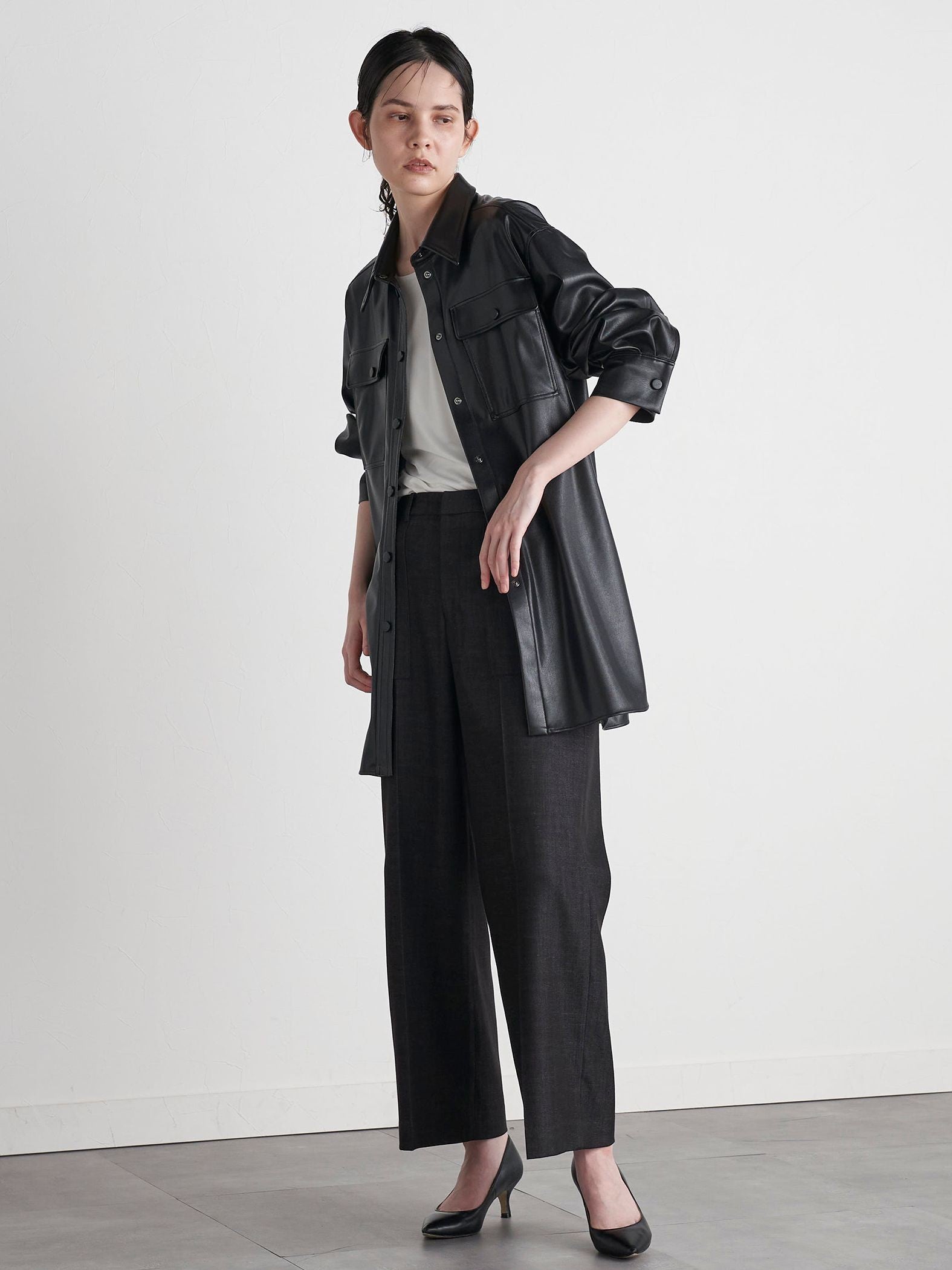 【VEAGAN LEATHER】オーバーサイズレザーCPOシャツジャケット≪サスティナブル≫
