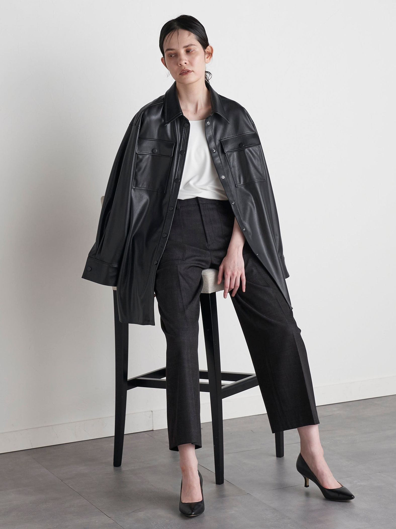 【VEAGAN LEATHER】オーバーサイズレザーCPOシャツジャケット≪サスティナブル≫