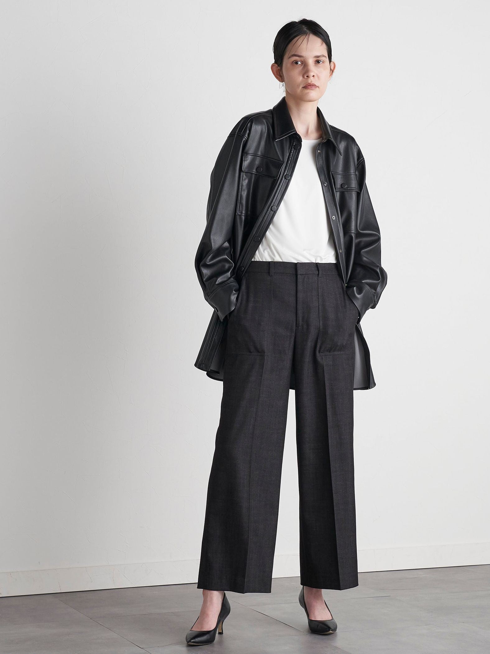 【VEAGAN LEATHER】オーバーサイズレザーCPOシャツジャケット≪サスティナブル≫