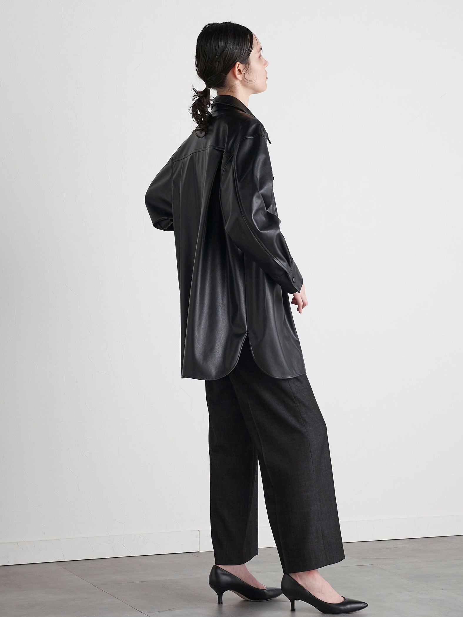 【VEAGAN LEATHER】オーバーサイズレザーCPOシャツジャケット≪サスティナブル≫