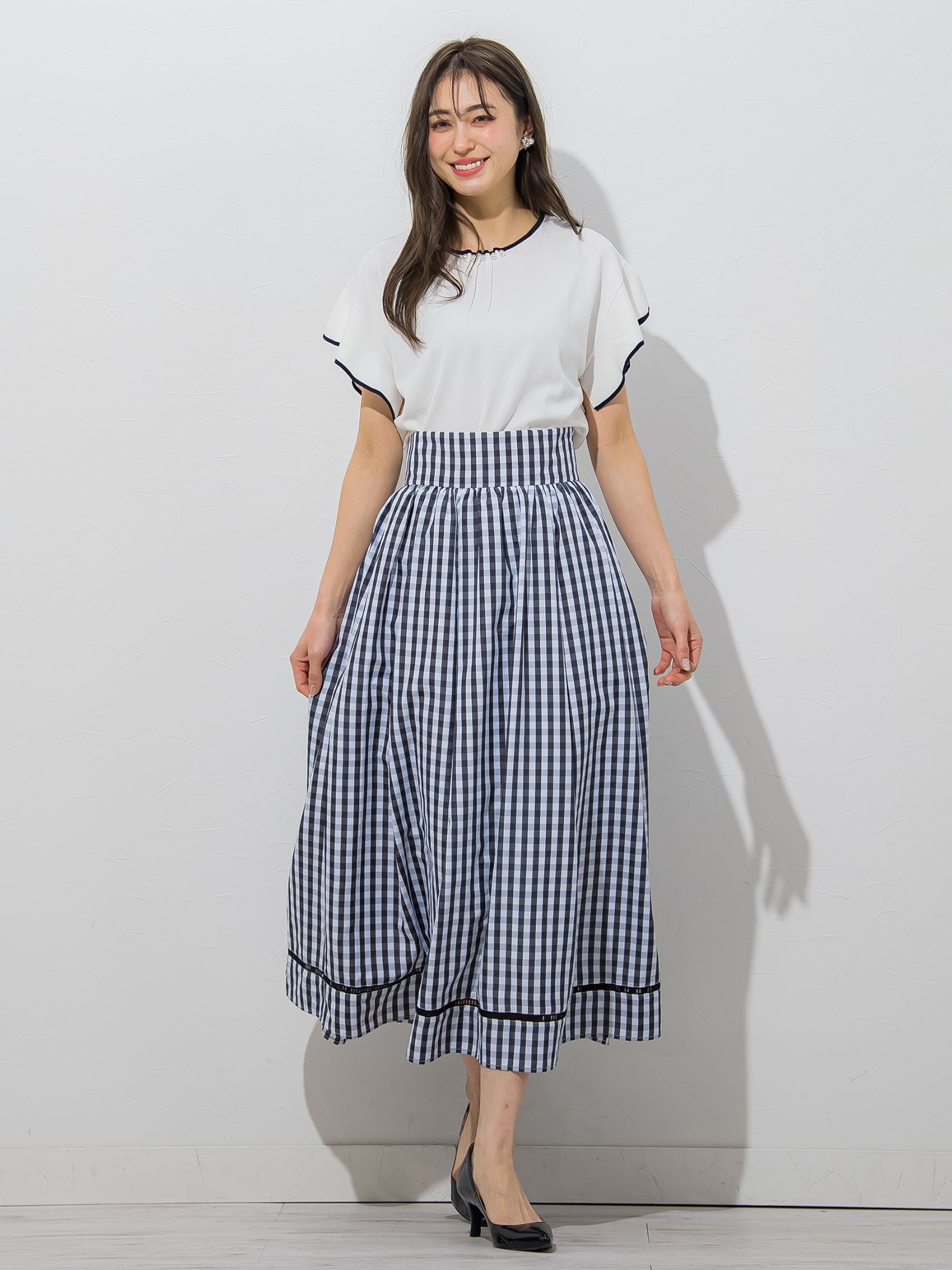 【大きいサイズ】【WEB別注】ラッフルスリーブ配色プルオーバー≪手洗い可能/接触冷感≫