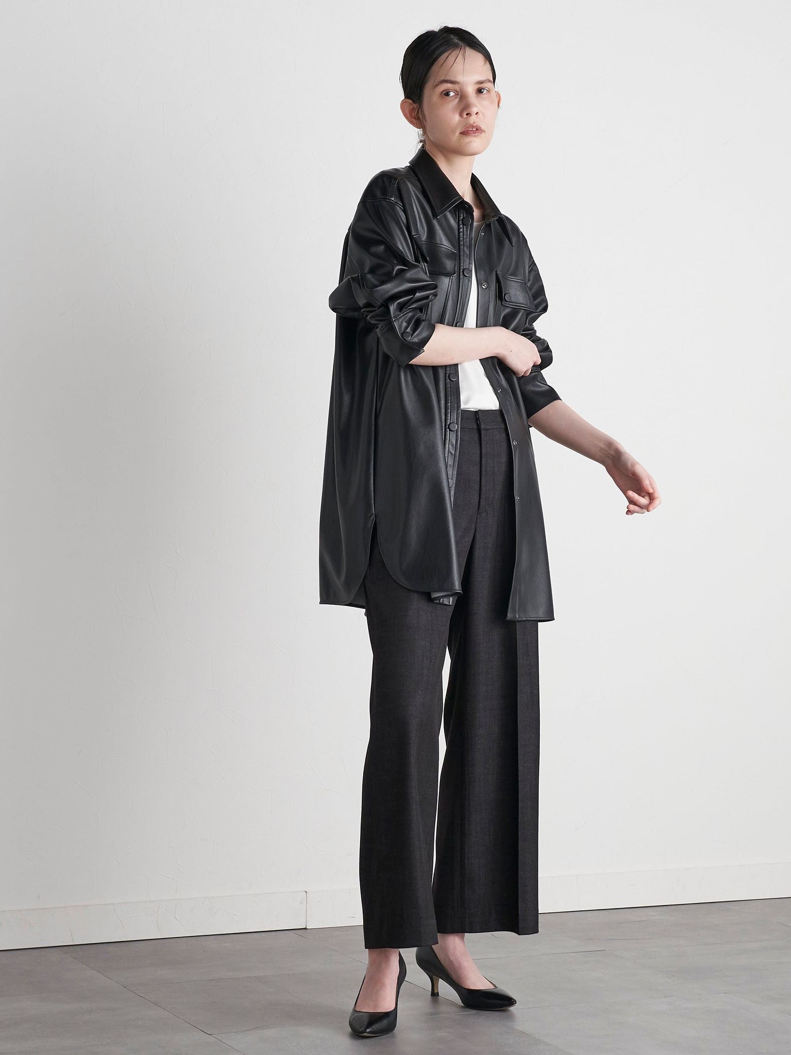 【VEAGAN LEATHER】オーバーサイズレザーCPOシャツジャケット≪サスティナブル≫