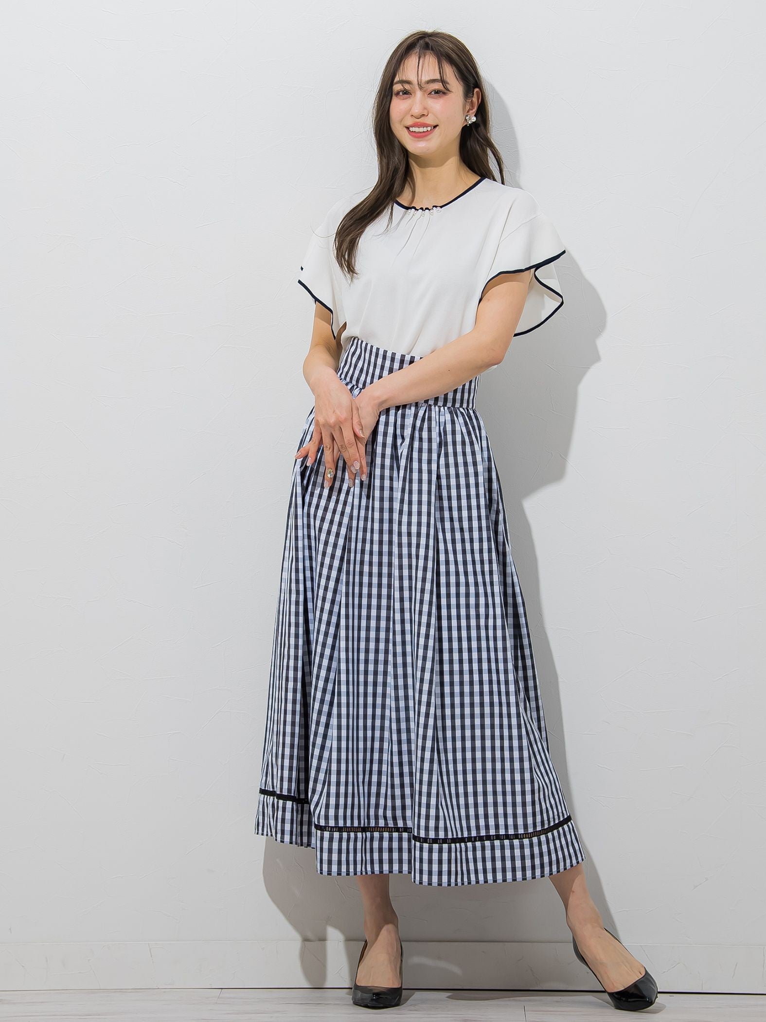 【大きいサイズ】【WEB別注】ラッフルスリーブ配色プルオーバー≪手洗い可能/接触冷感≫