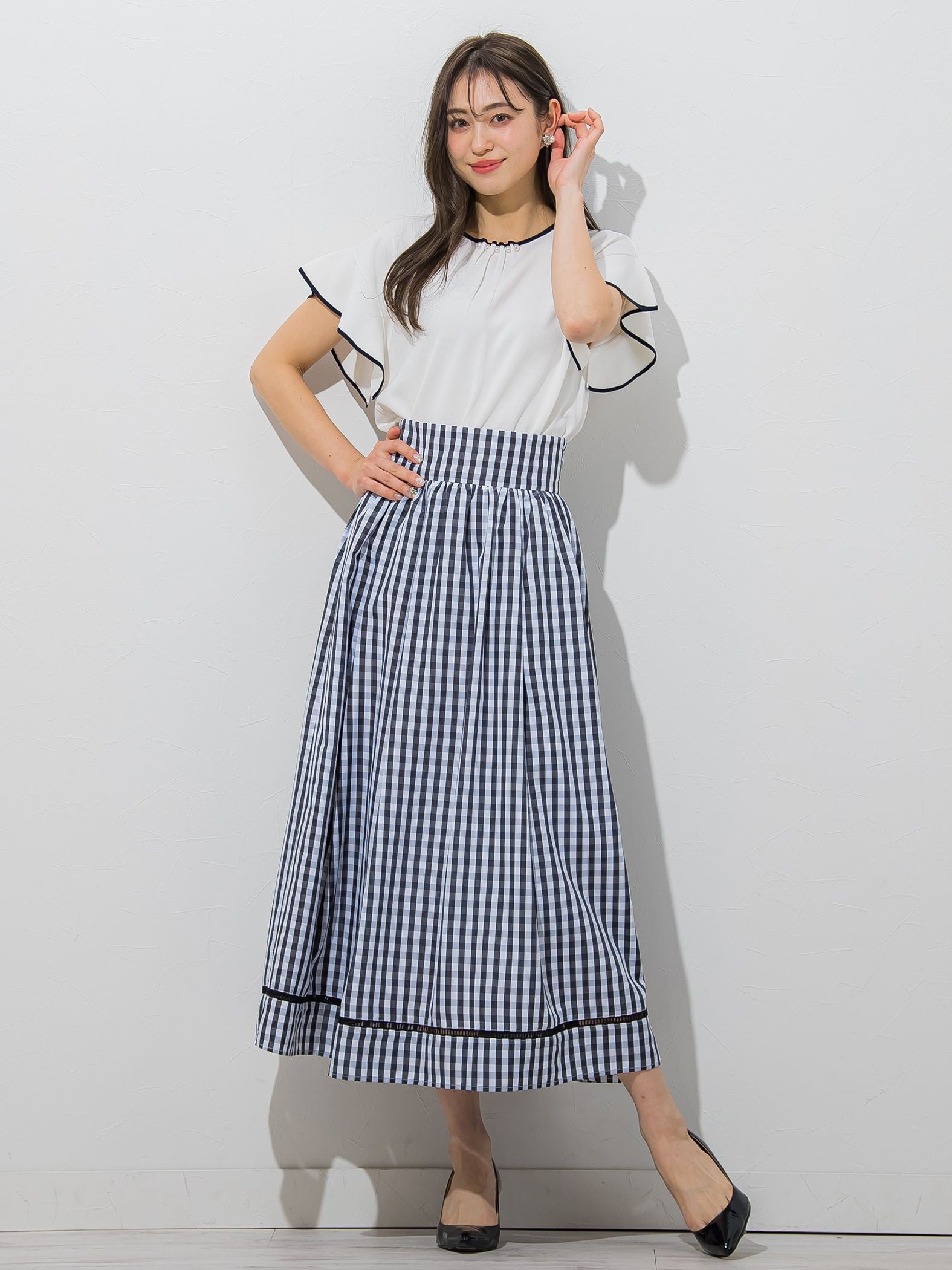 【大きいサイズ】【WEB別注】ラッフルスリーブ配色プルオーバー≪手洗い可能/接触冷感≫
