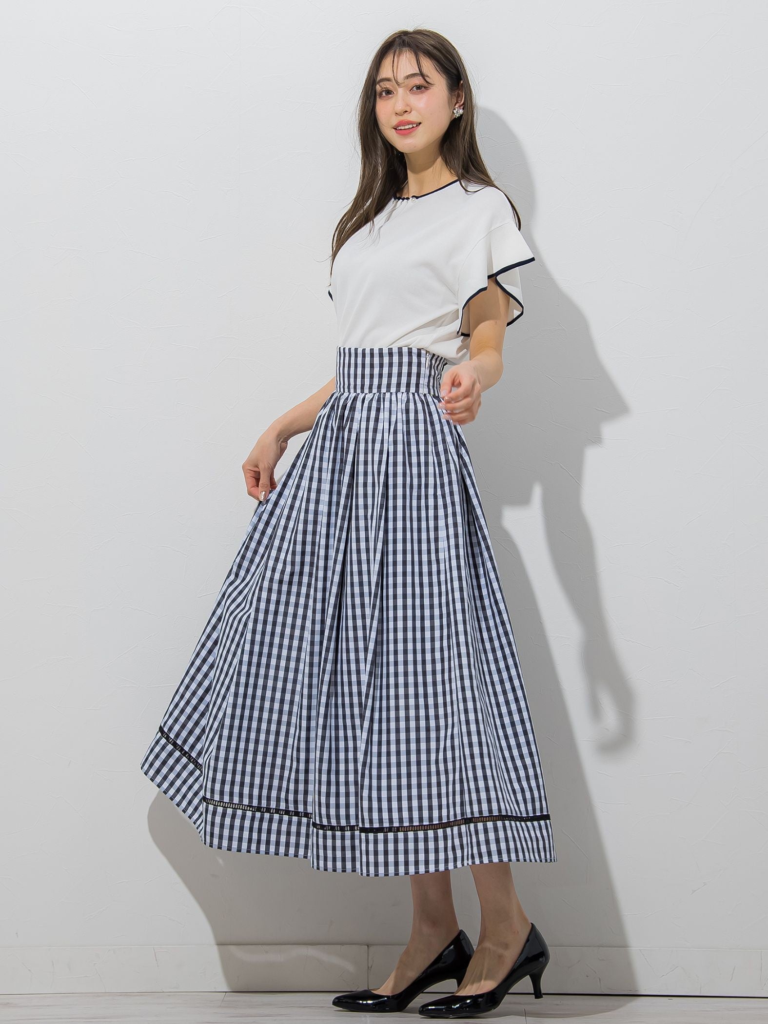 【大きいサイズ】【WEB別注】ラッフルスリーブ配色プルオーバー≪手洗い可能/接触冷感≫