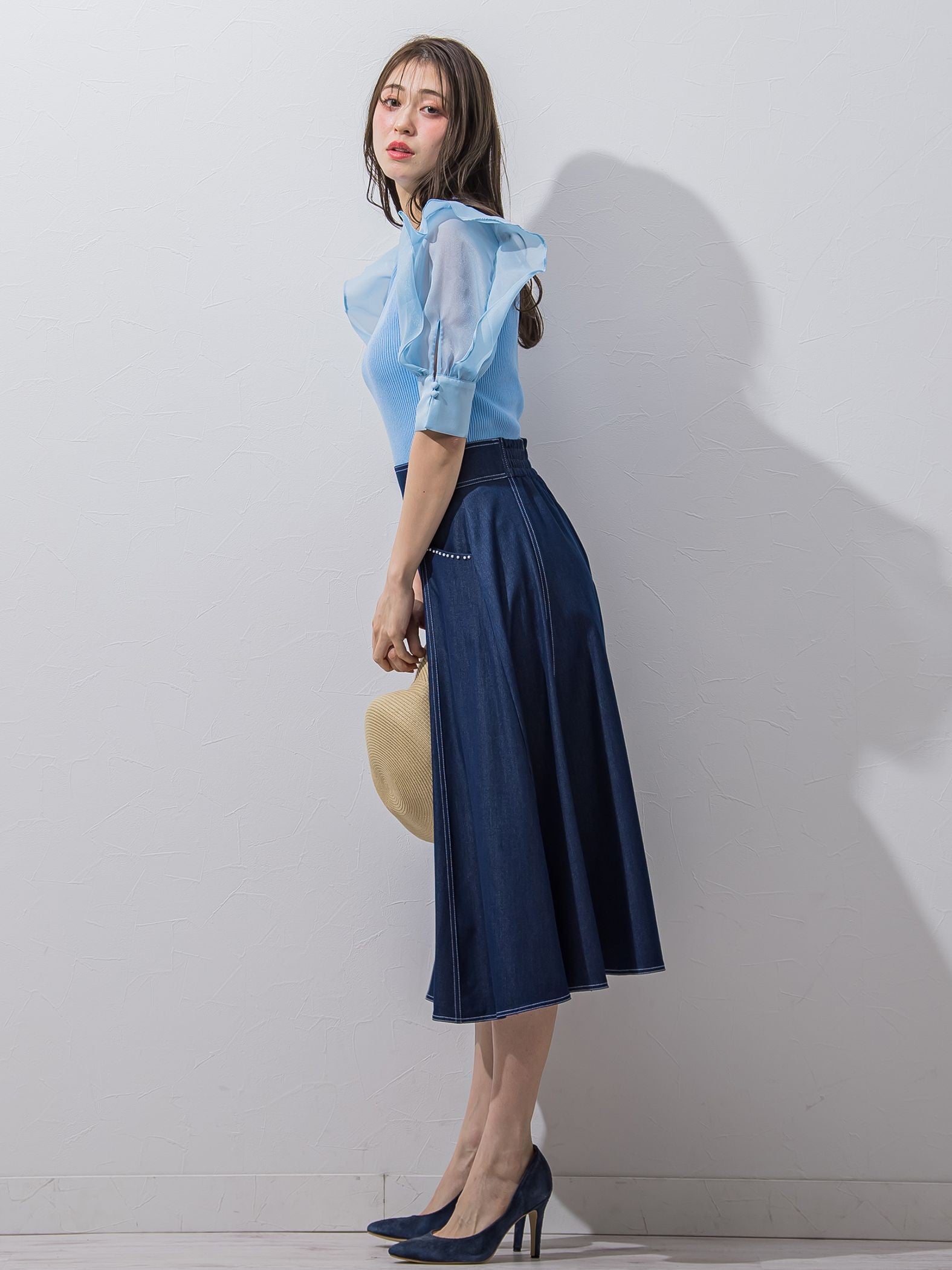 オーガンジー袖フリルプルオーバー≪接触冷感≫