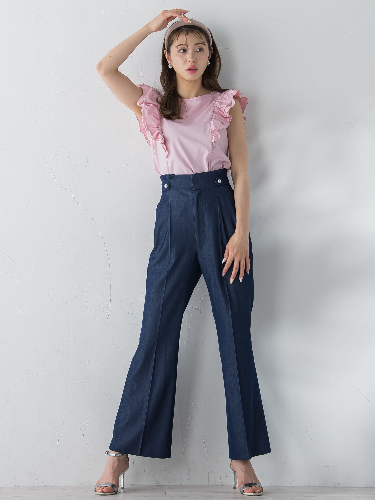 裾フレアストレッチデニムパンツ≪洗濯機で洗える≫