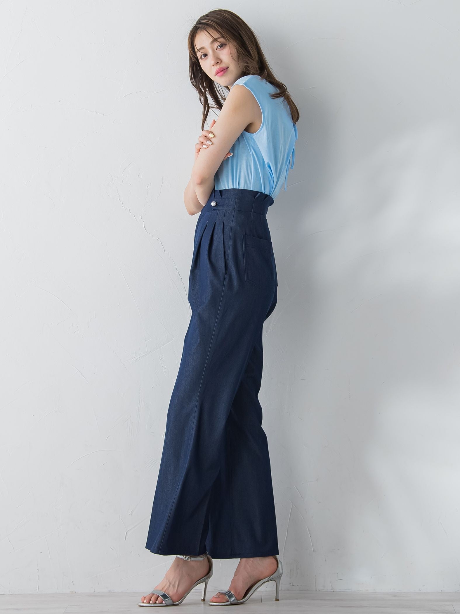 裾フレアストレッチデニムパンツ≪洗濯機で洗える≫
