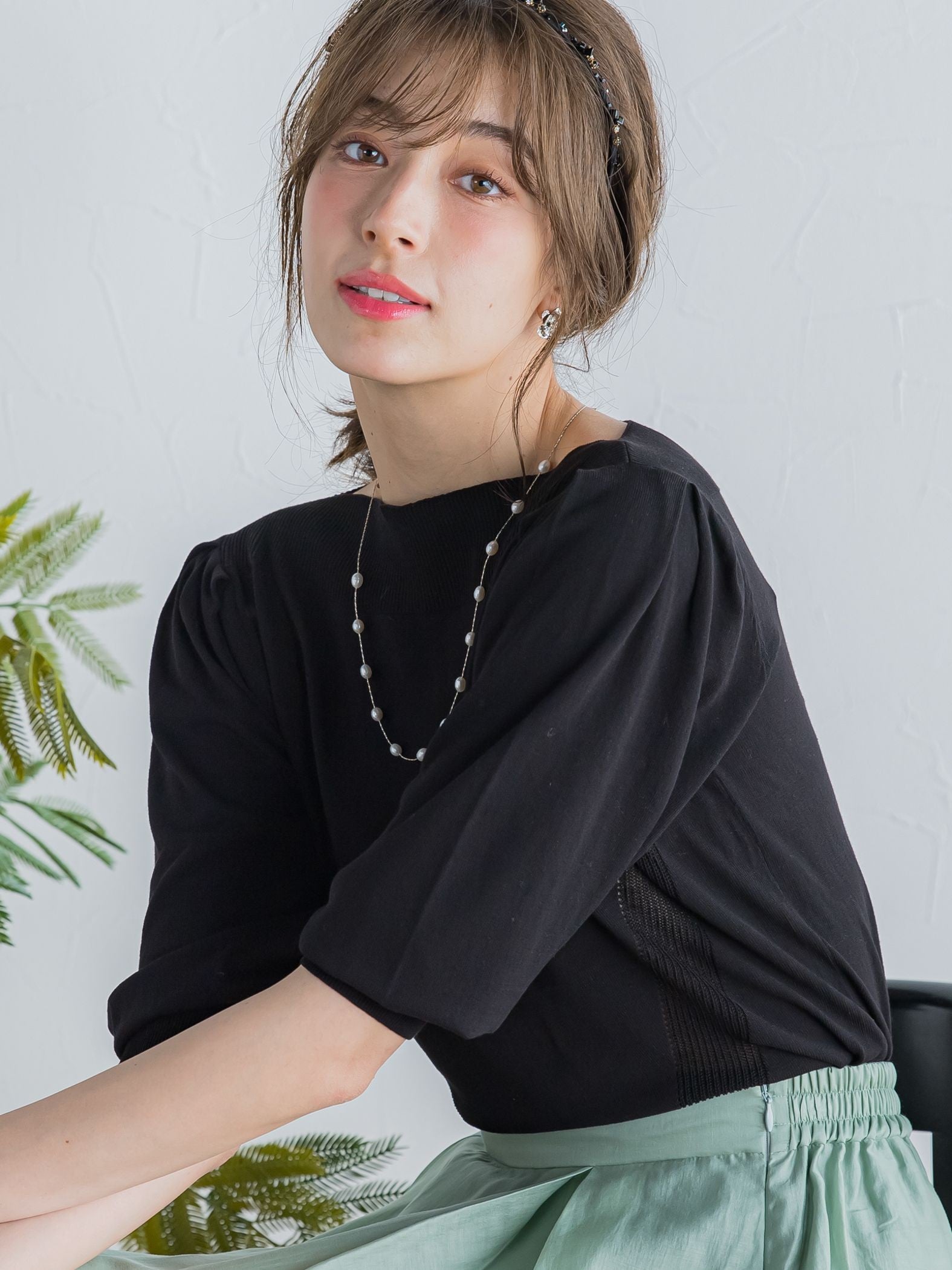 淡水パール付きロングネックレス