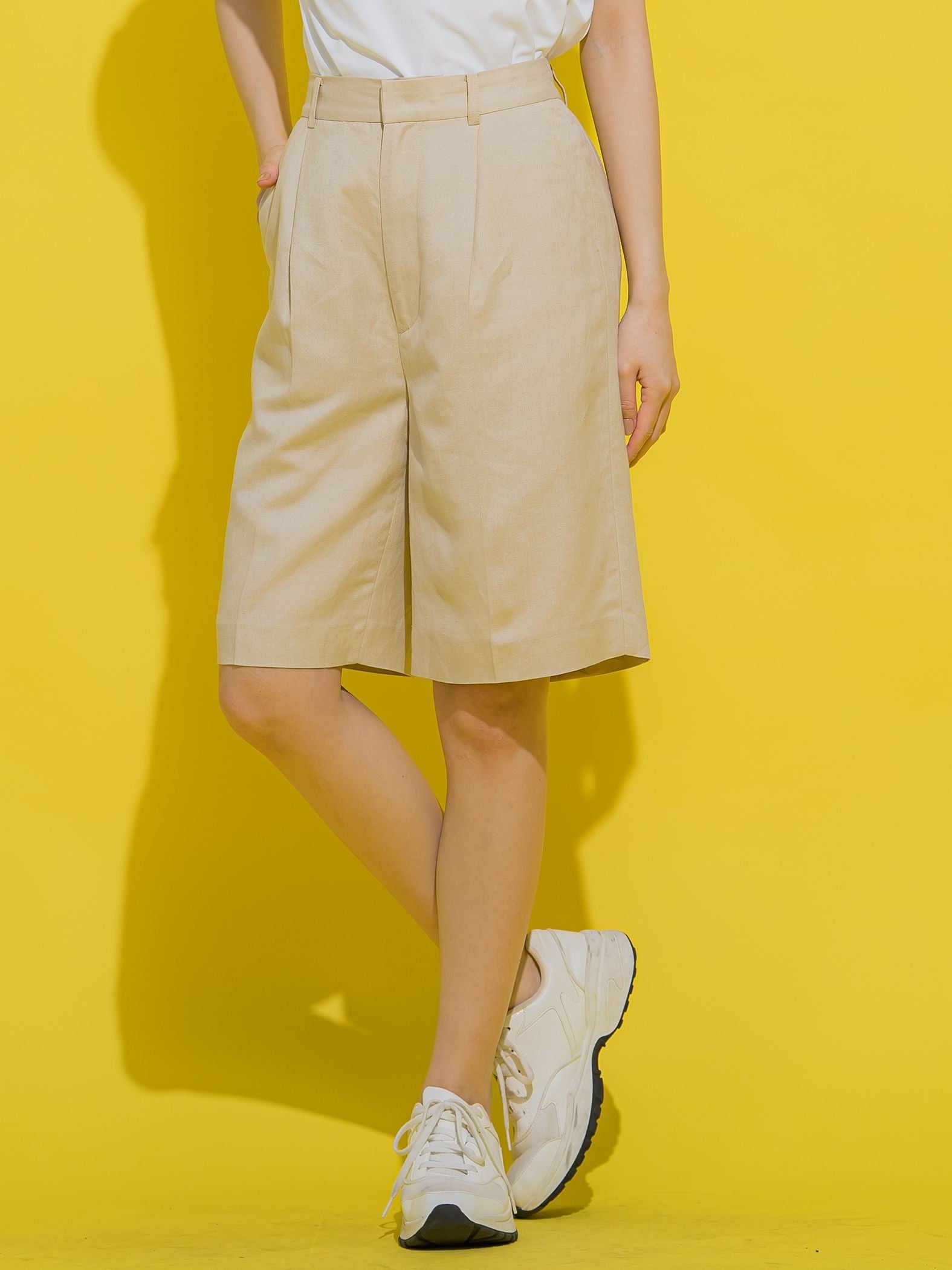 【大人のカジュアルスタイルにぴったり】リネンライクハーフパンツ《手洗い可能》