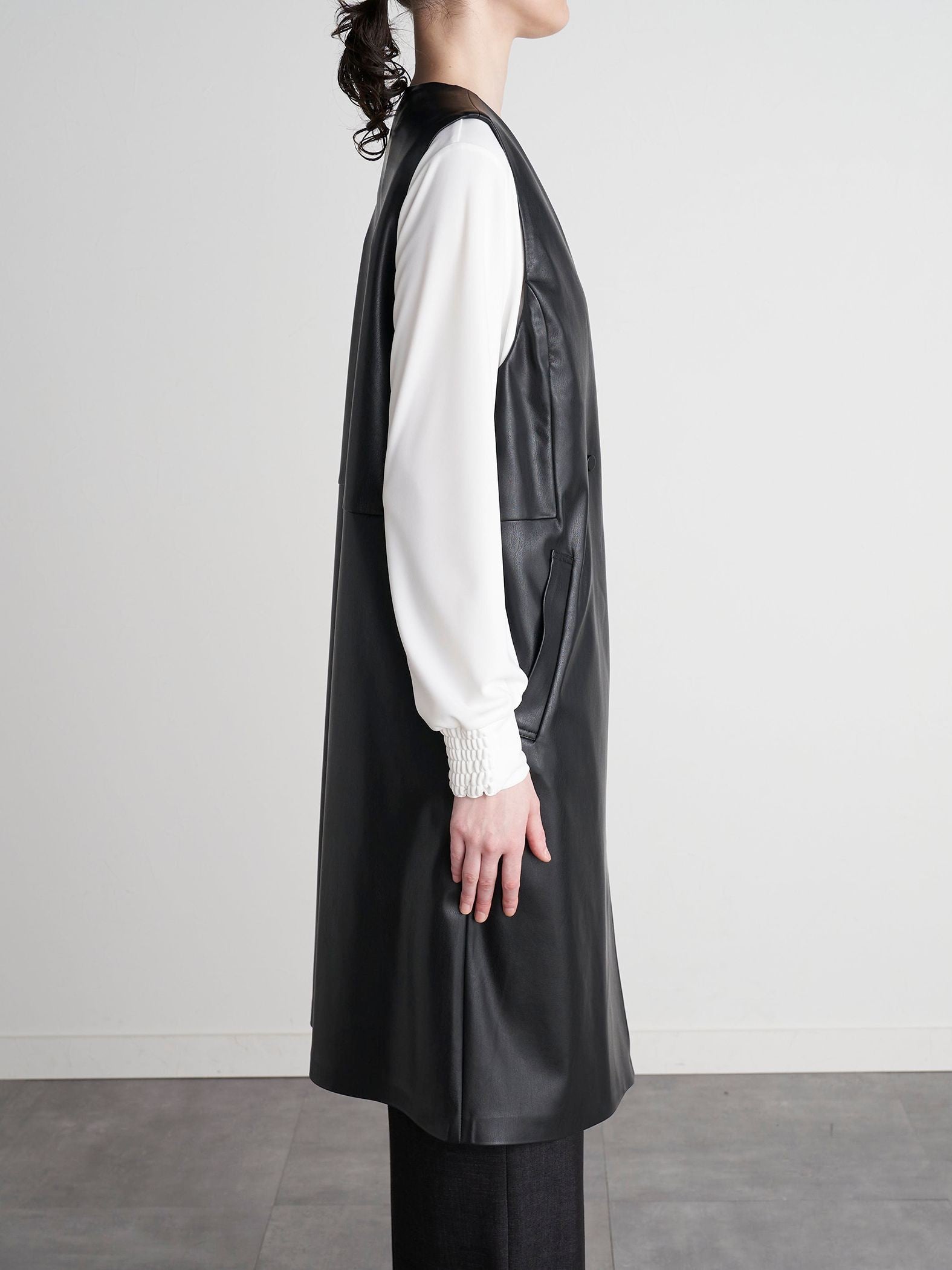 【大きいサイズ】【VEAGAN LEATHER】ジレジャケット≪サスティナブル≫