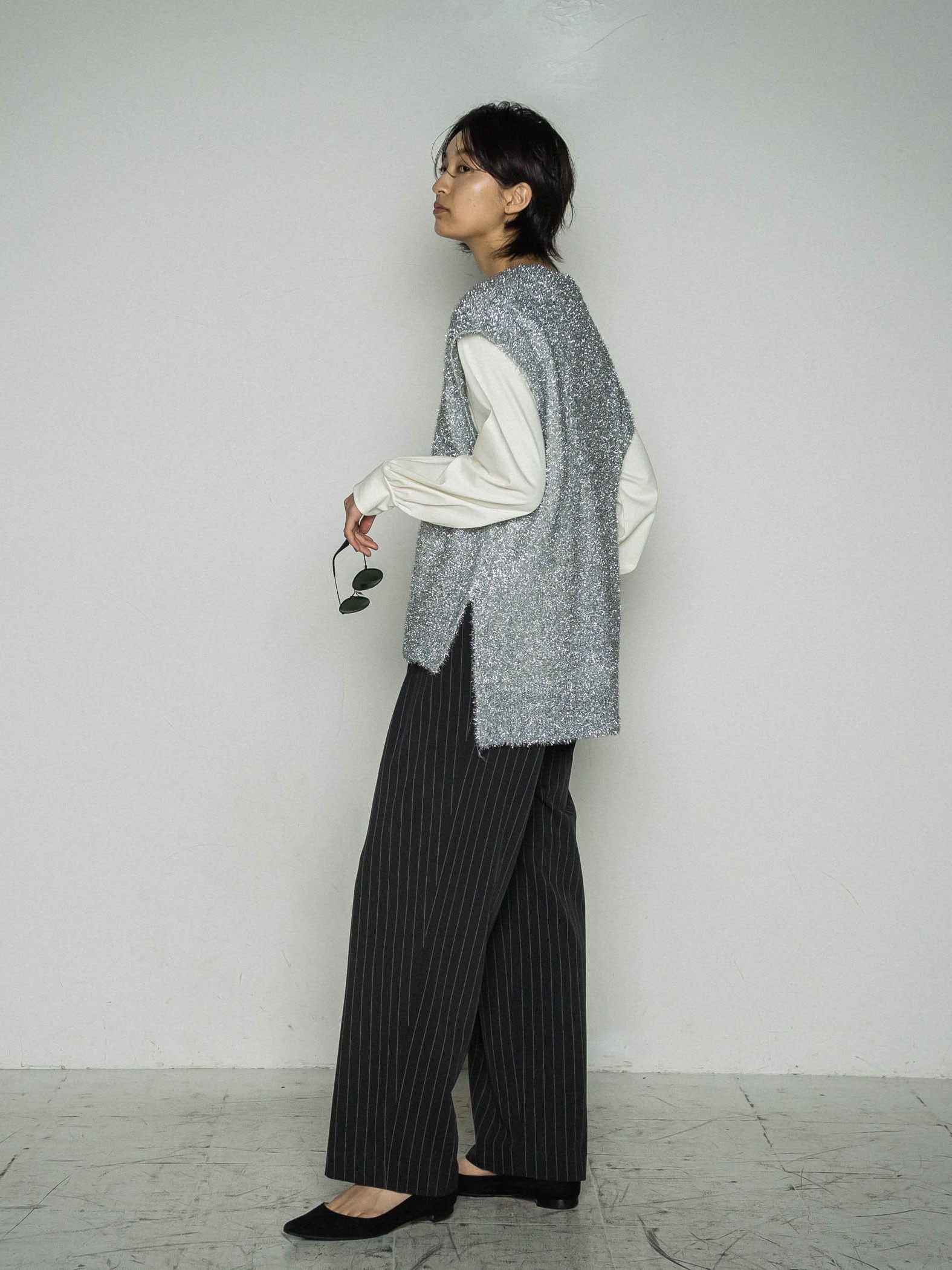 ストライプハンサムウエストワイドパンツ≪WEBサイズ展開/手洗い可能≫