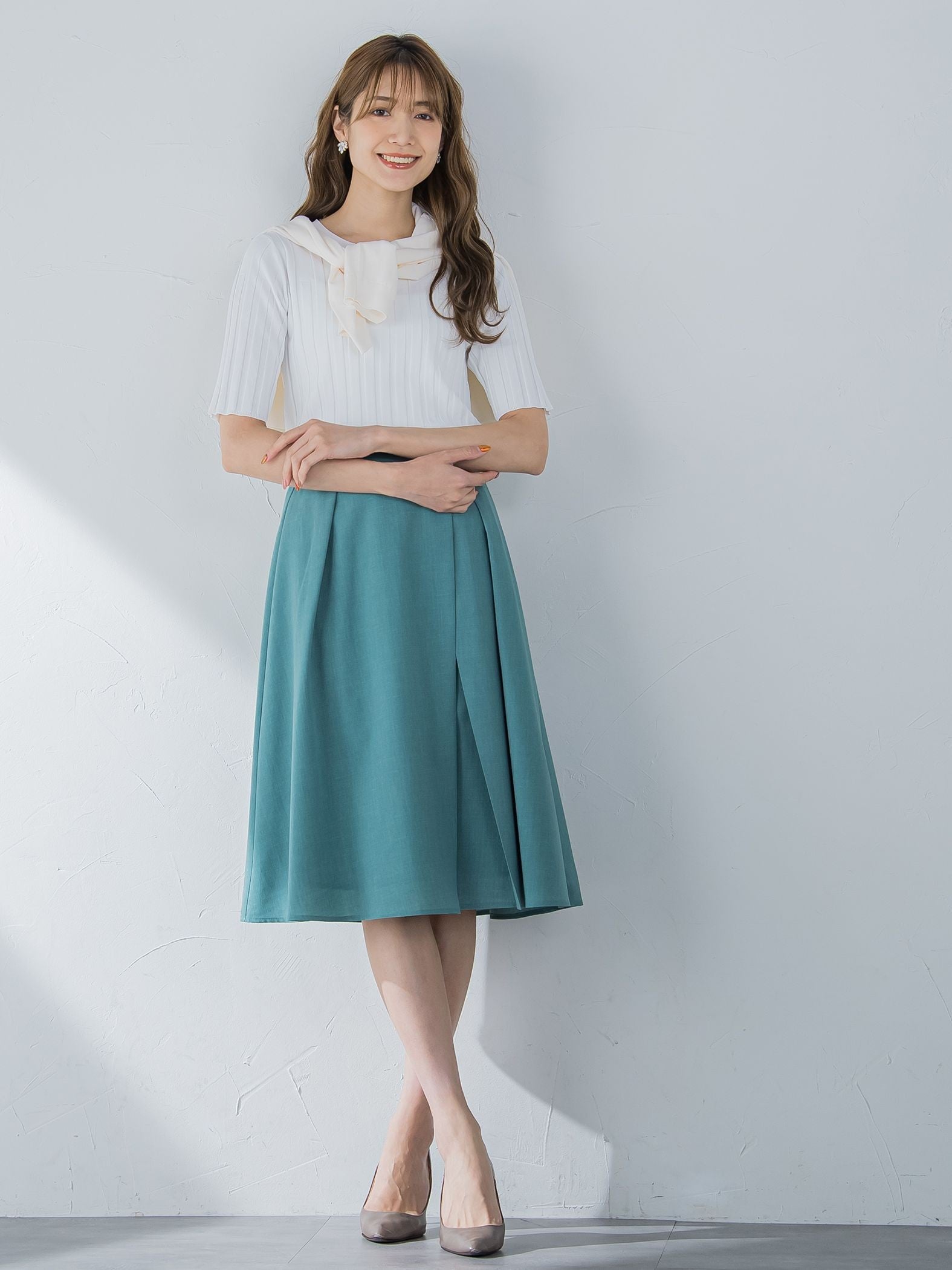 ウエストポイントタックフレアスカート ≪手洗い可能≫