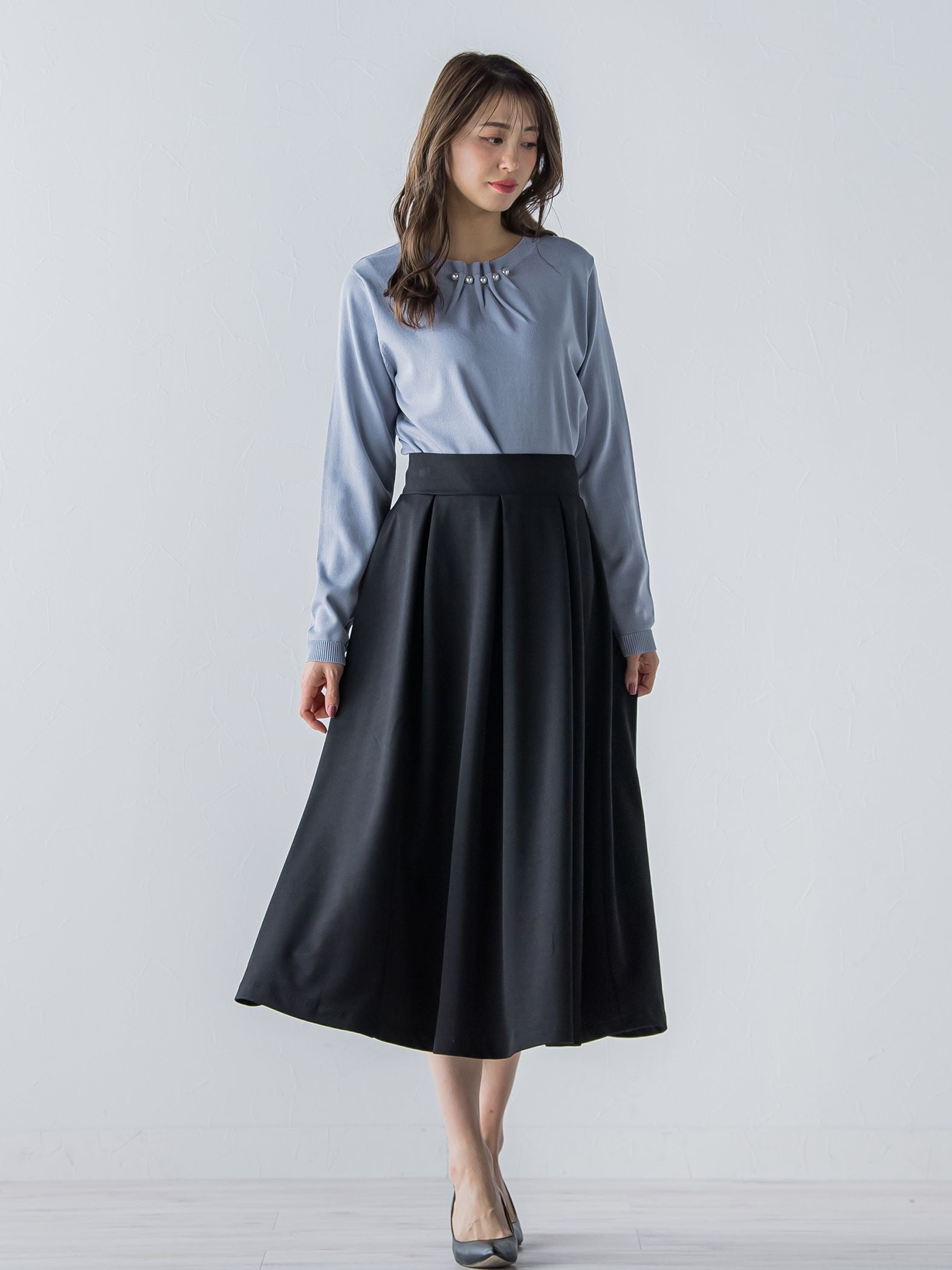 【WEB別注】パールネックニット《手洗い可能》