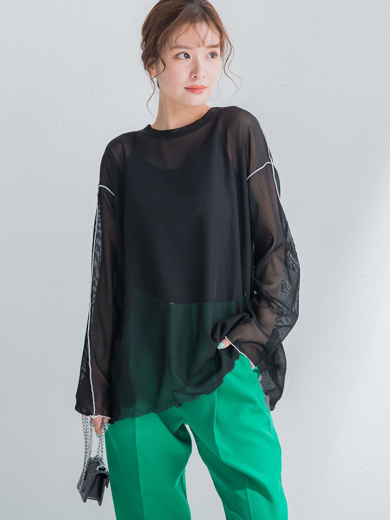 【コーディネートにこなれ感をプラス】ストライプシアーTシャツ《手洗い可能》