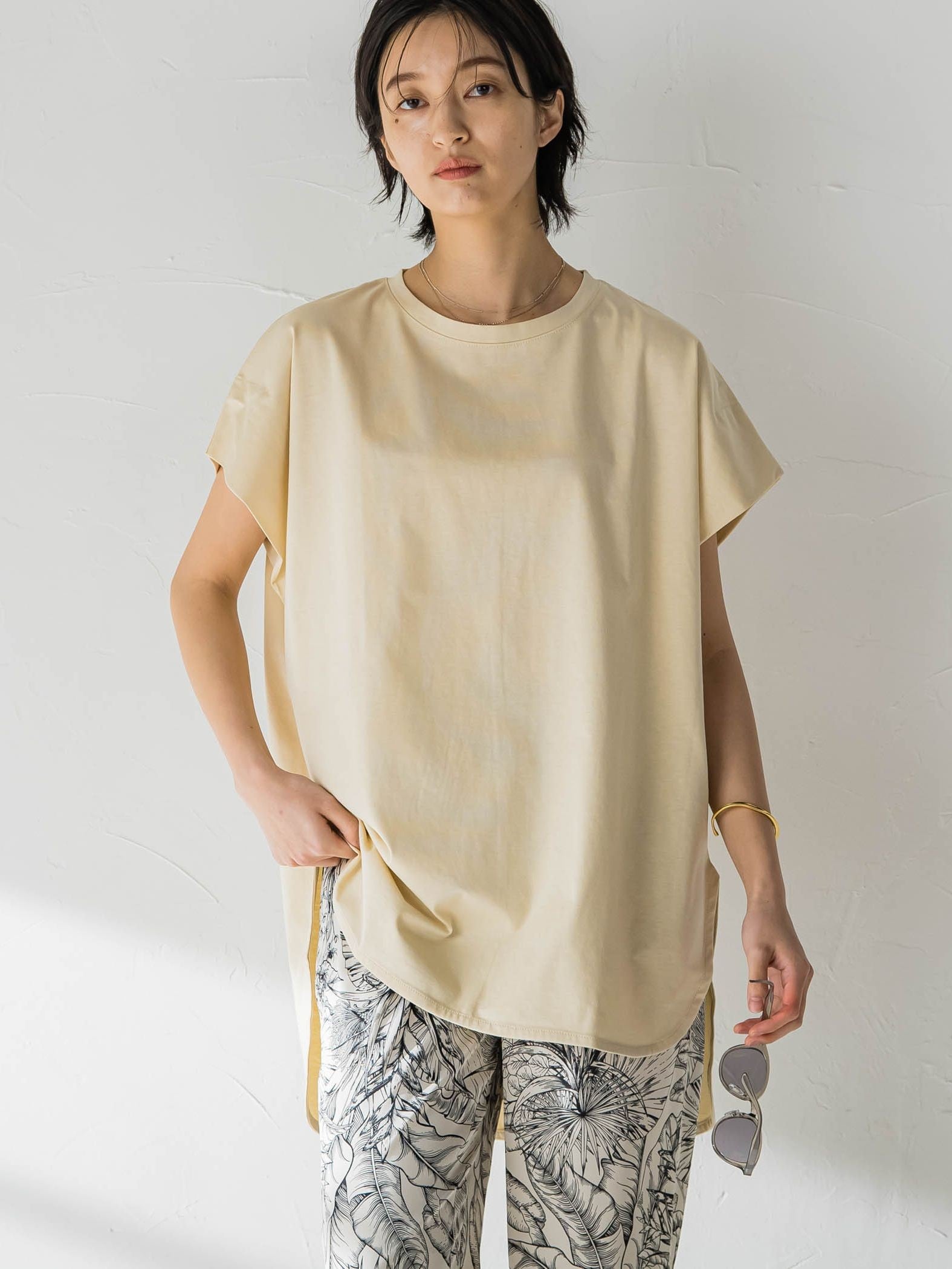 無地タックTシャツ≪洗濯機で洗える≫