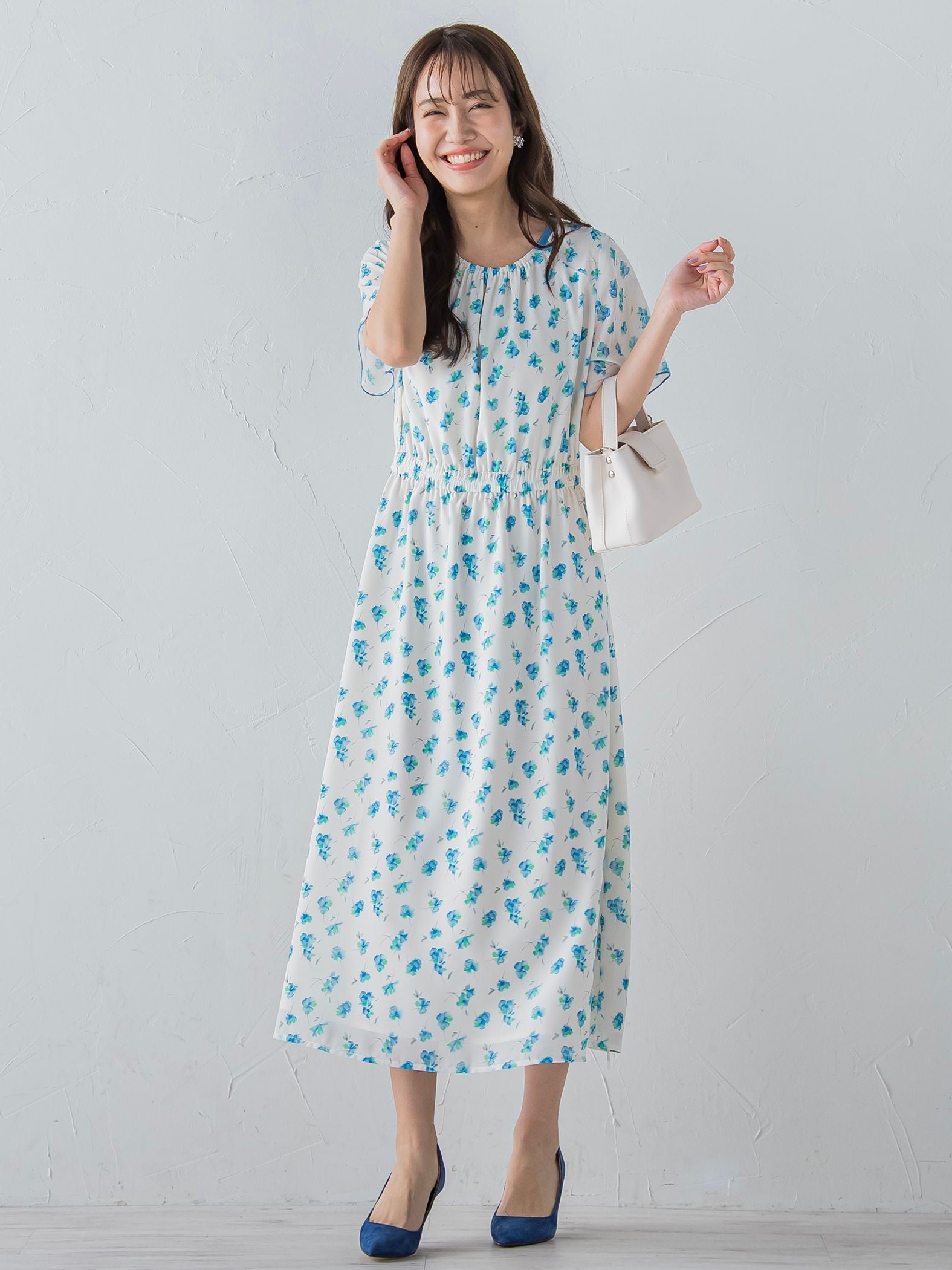 小花柄シアーワンピース ≪洗濯機で洗える≫