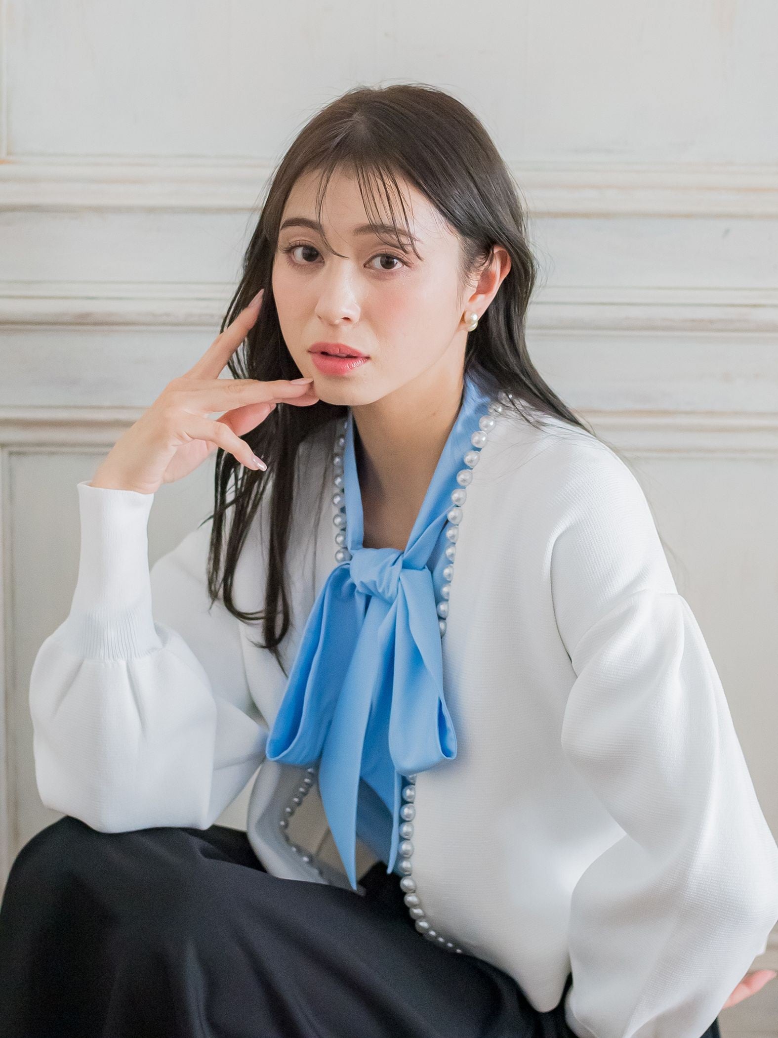 【大きいサイズ】パール付きボレロ《手洗い可能》