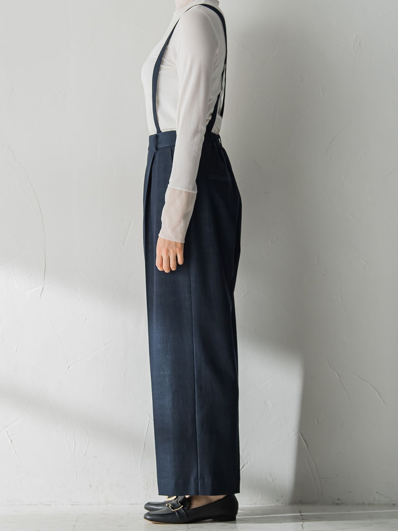 【おとなデニム】サスペンダー付きワイドパンツ≪洗える≫
