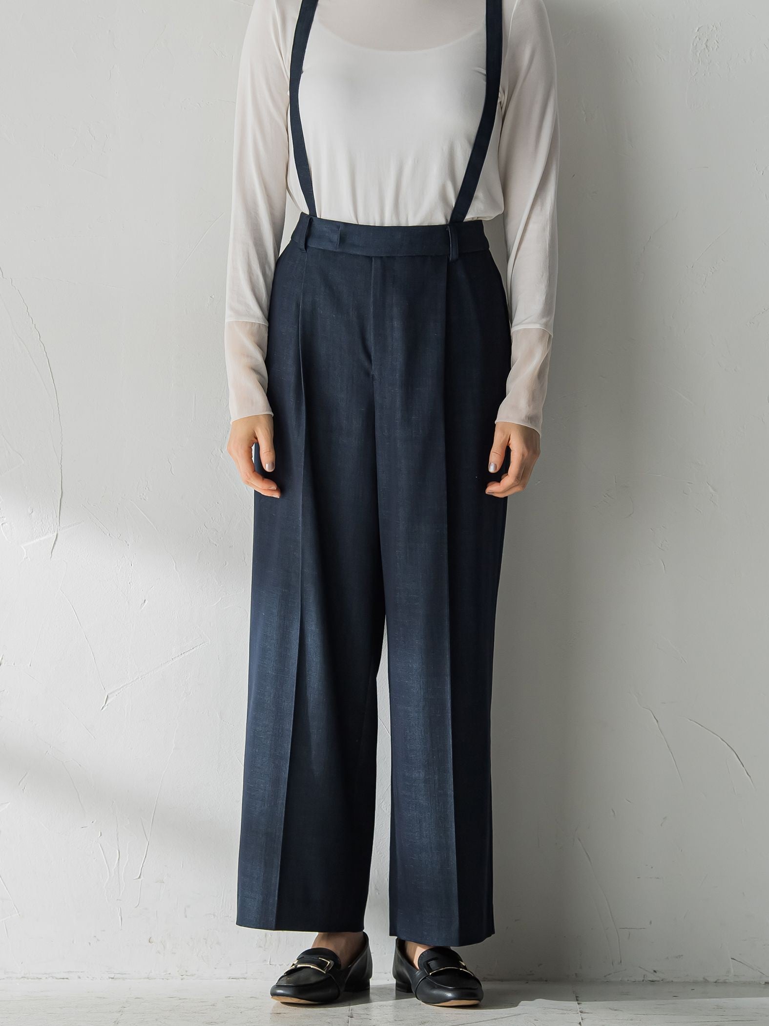 【おとなデニム】サスペンダー付きワイドパンツ≪洗える≫