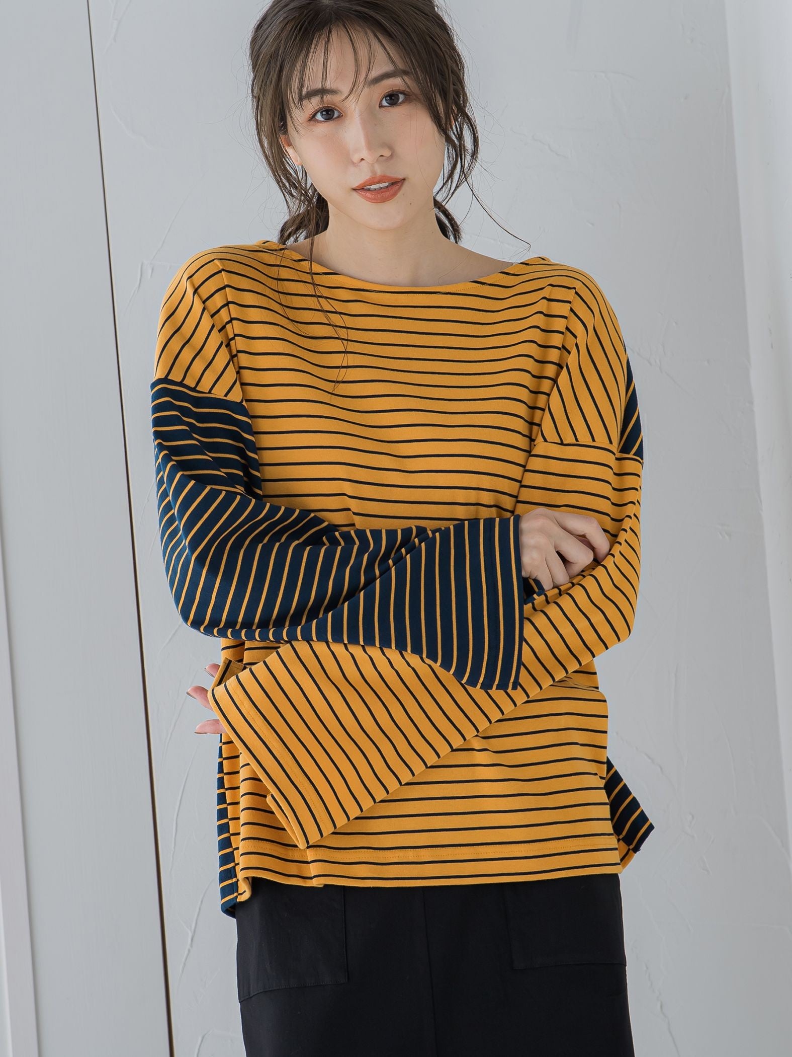 【切り返しのボーダーで遊び心をプラス】ボーダーTシャツ《手洗い可能》
