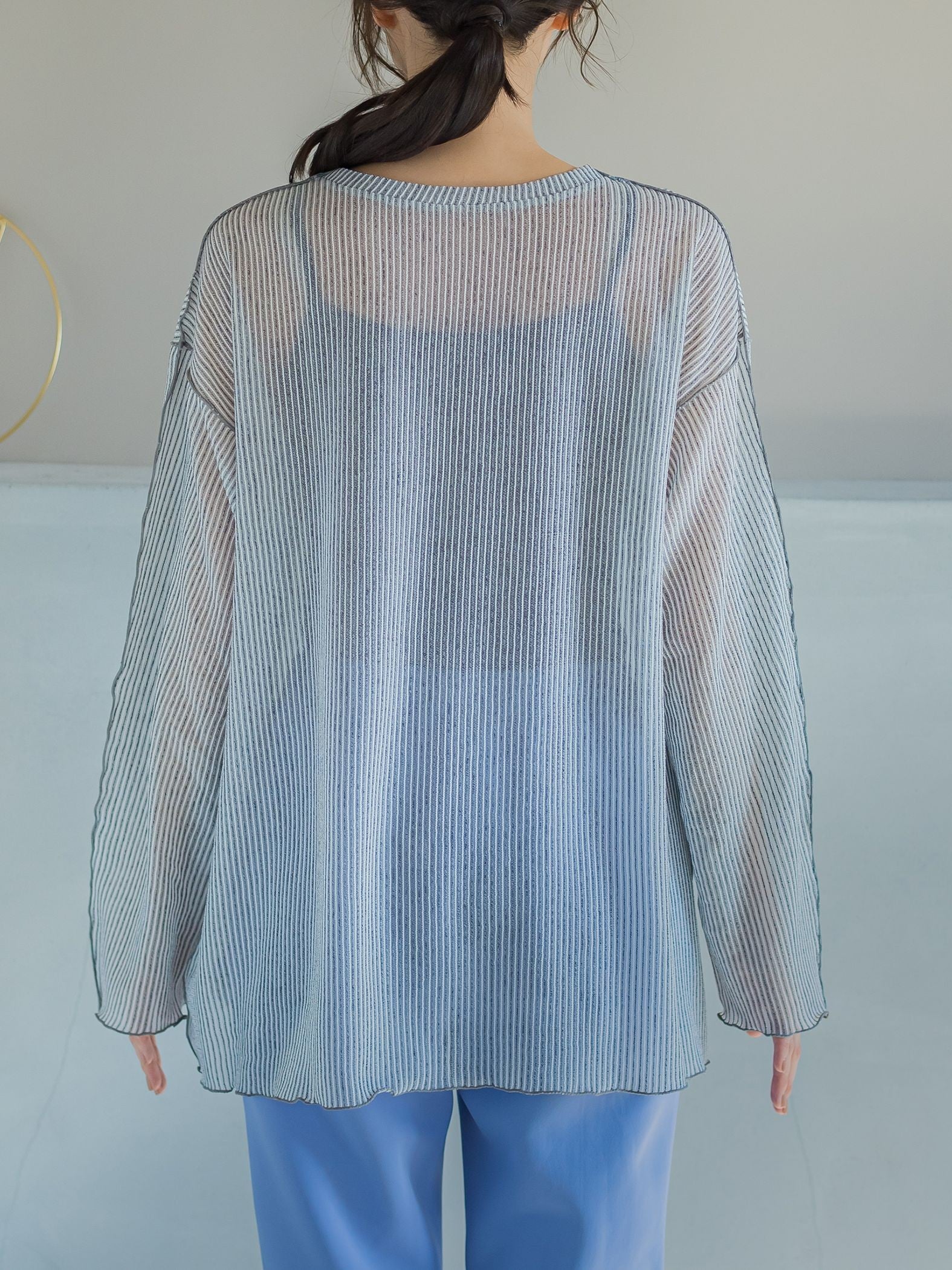 【コーディネートにこなれ感をプラス】ストライプシアーTシャツ《手洗い可能》
