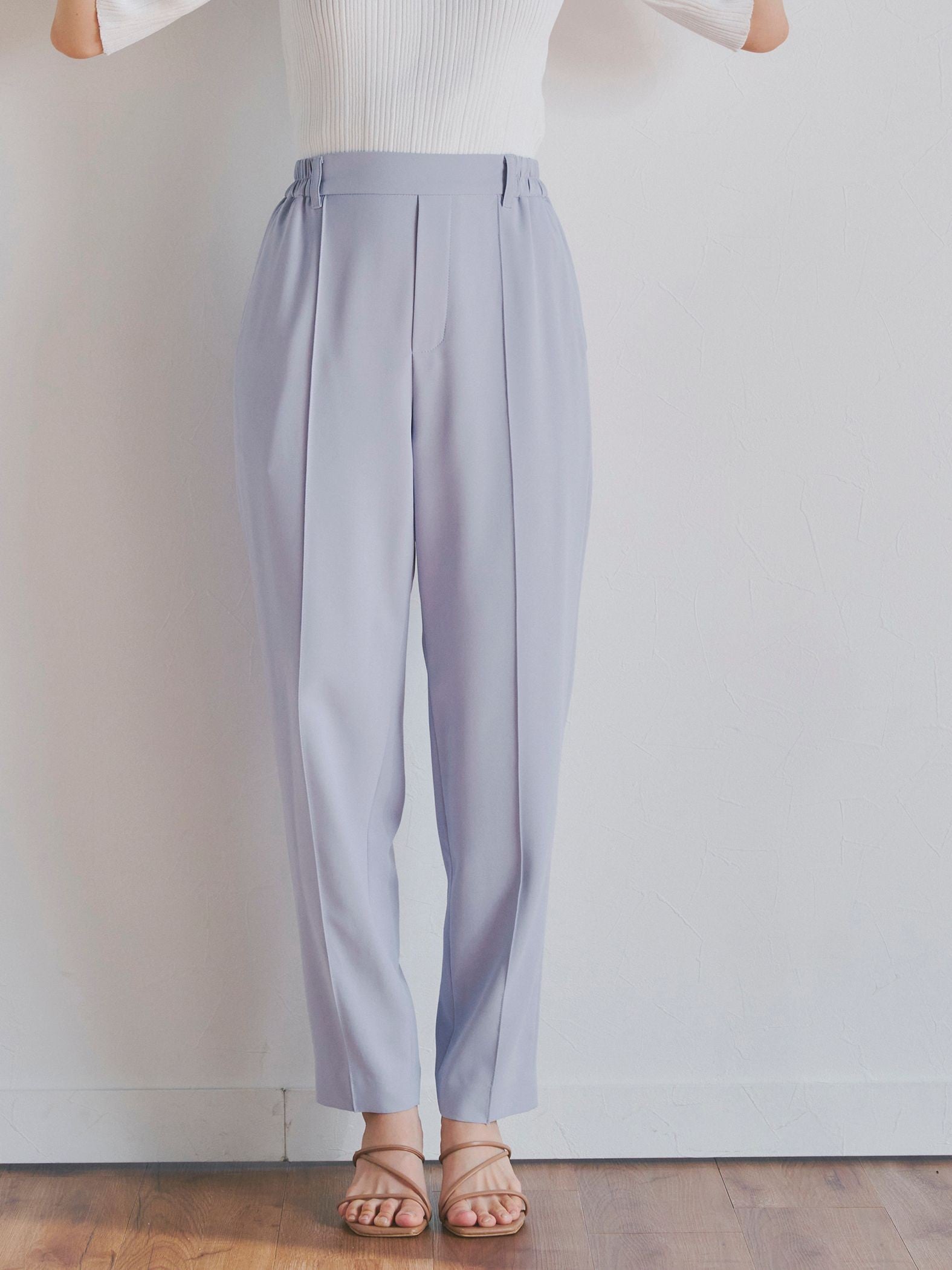ポリエステルツイルテーパードパンツ《洗濯機で洗える》