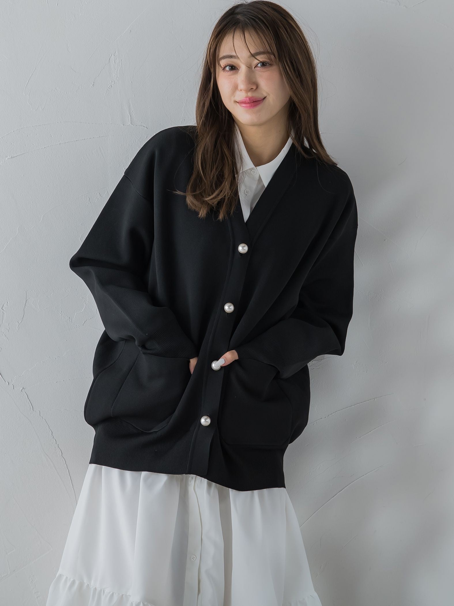 【WEB別注】パールボタンVカーデ≪手洗い可能≫