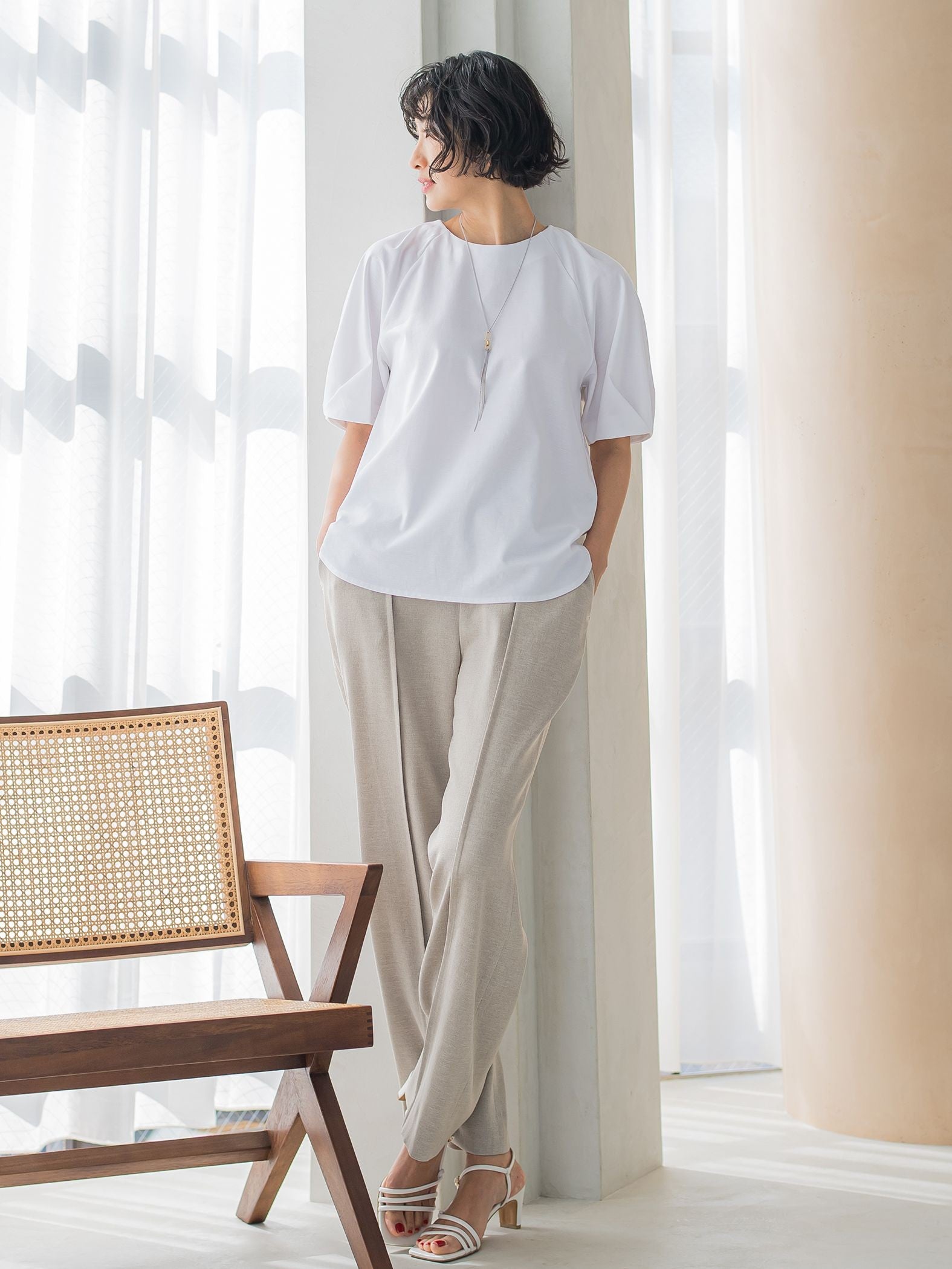 アリシアリノスタイルアップワイドパンツ≪洗濯機で洗える/シワになりにくい/ストレッチ/セットアップ≫