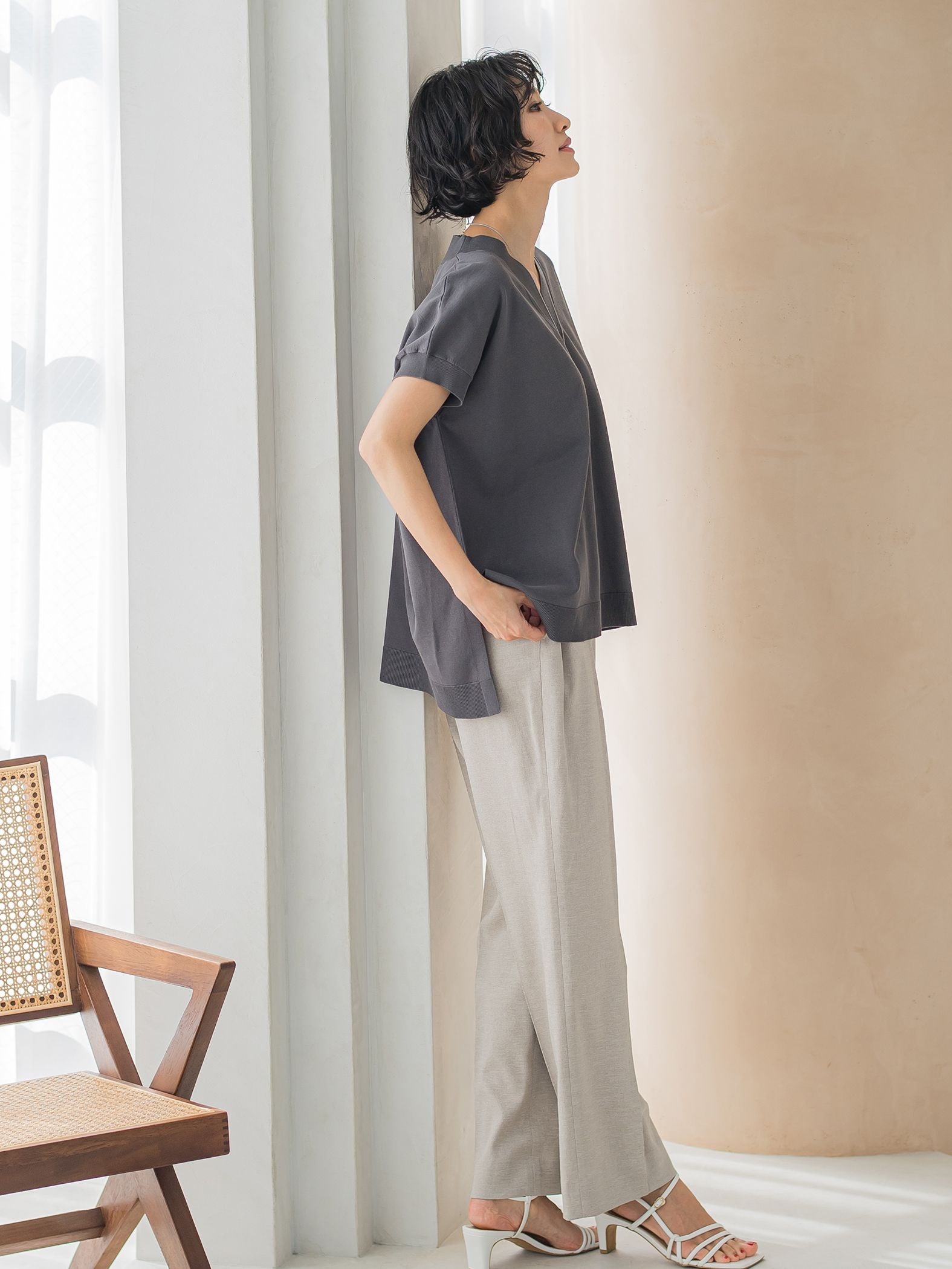 アリシアリノスタイルアップワイドパンツ≪洗濯機で洗える/シワになりにくい/ストレッチ/セットアップ≫