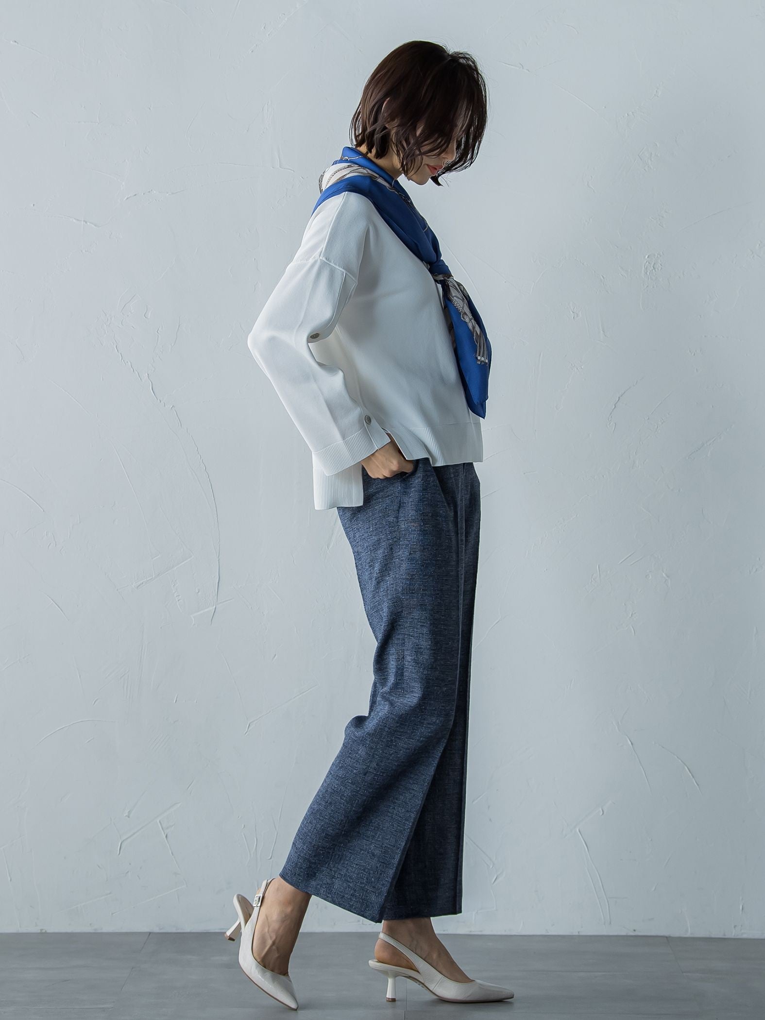 サマーツイードワイドストレートパンツ≪洗濯機で洗える≫