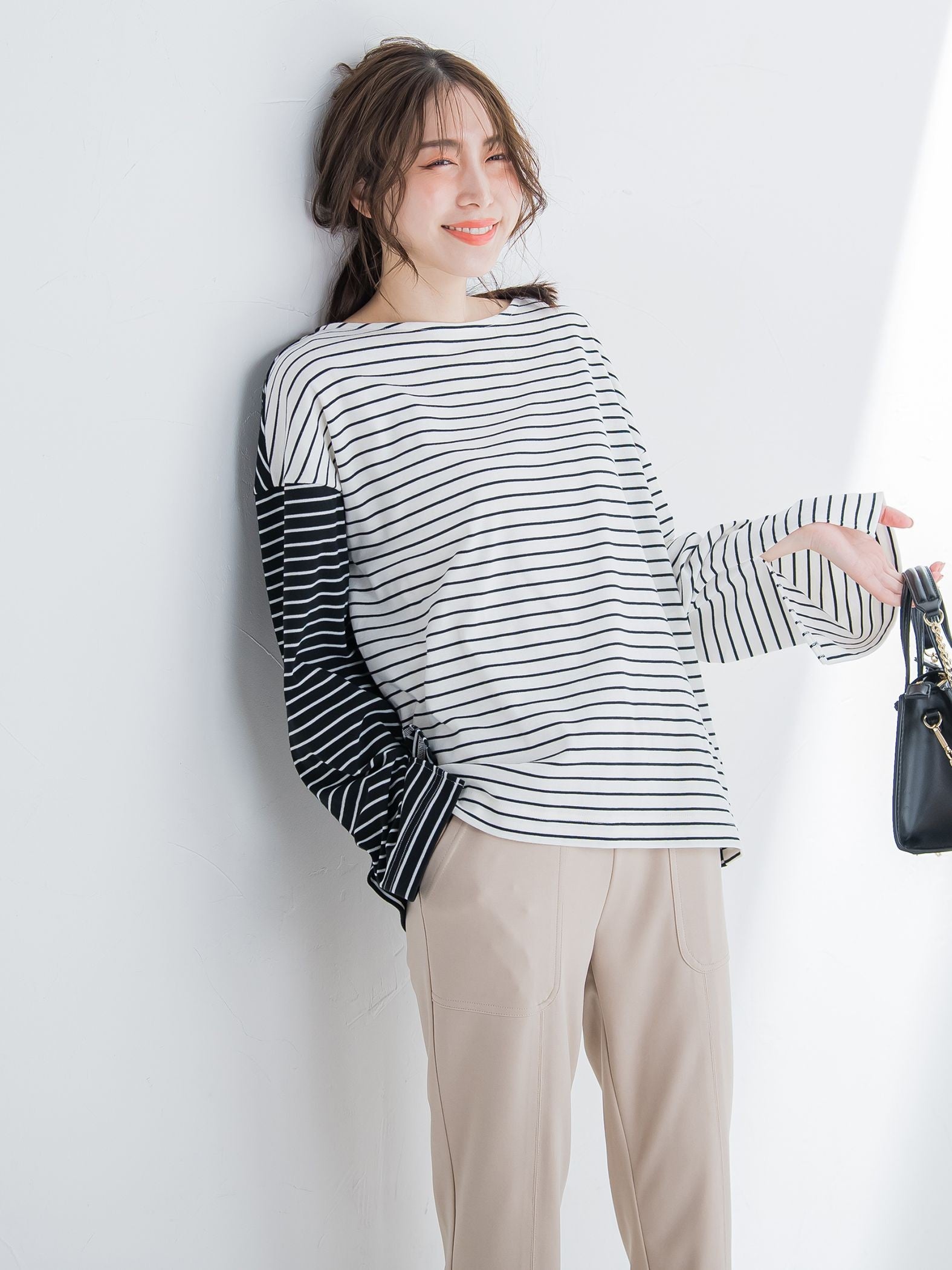 【切り返しのボーダーで遊び心をプラス】ボーダーTシャツ《手洗い可能》