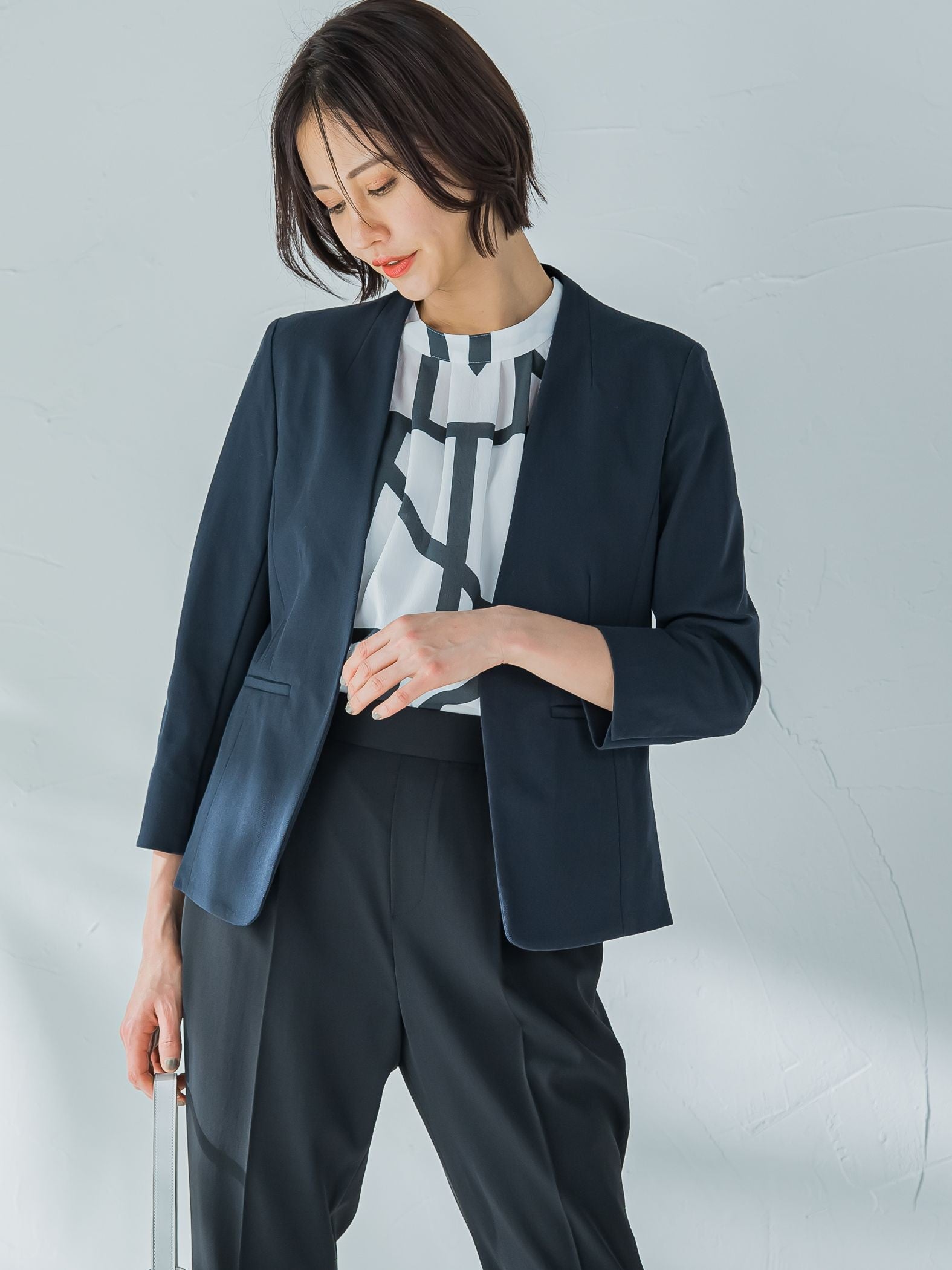 【Almight jacket】快適ノーカラージャケット≪接触冷感/透湿/ストレッチ/洗える≫