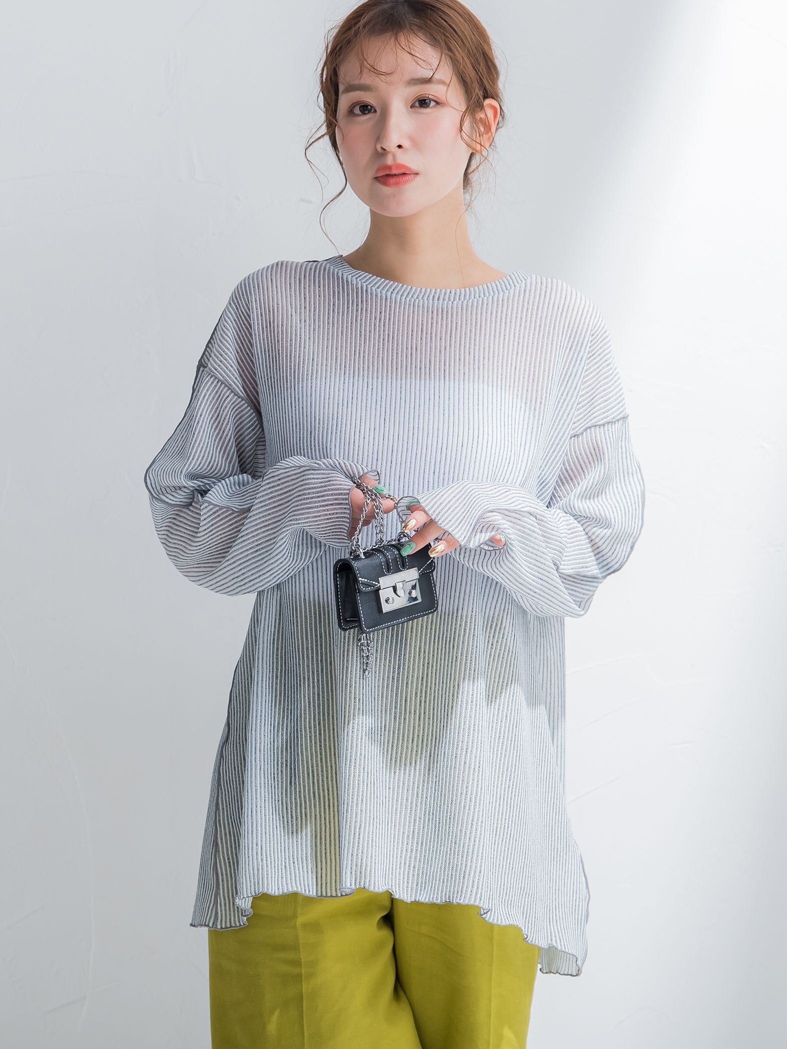 【コーディネートにこなれ感をプラス】ストライプシアーTシャツ《手洗い可能》