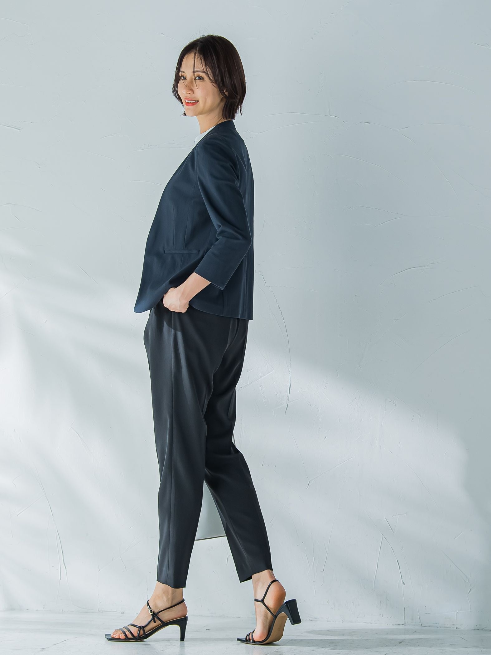 【Almight jacket】快適ノーカラージャケット≪接触冷感/透湿/ストレッチ/洗える≫