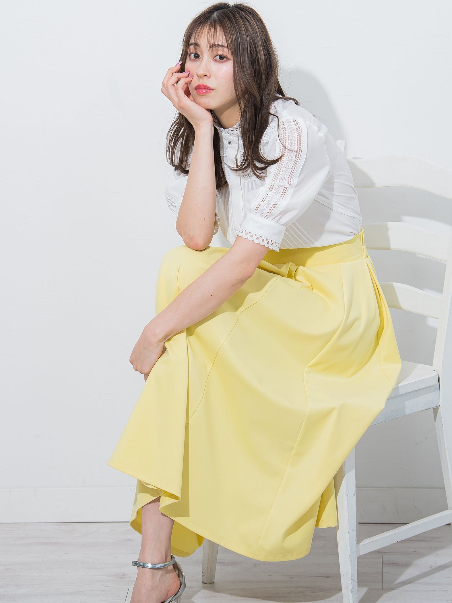 レース使いピンタックブラウス≪手洗い可能≫