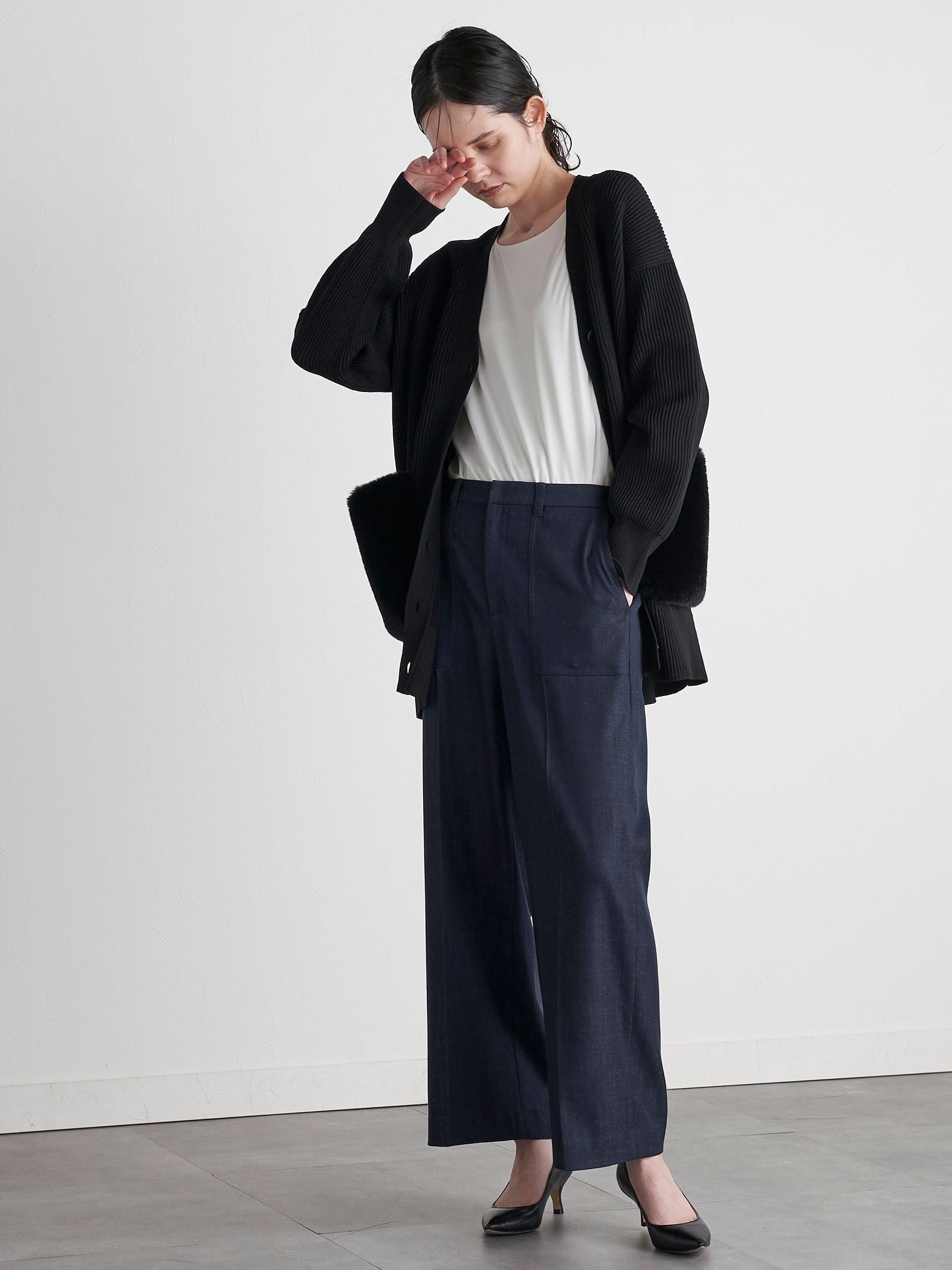 【おとなデニム】きれいめワイドシルエットパンツ≪洗濯機で洗える/サスティナブル≫