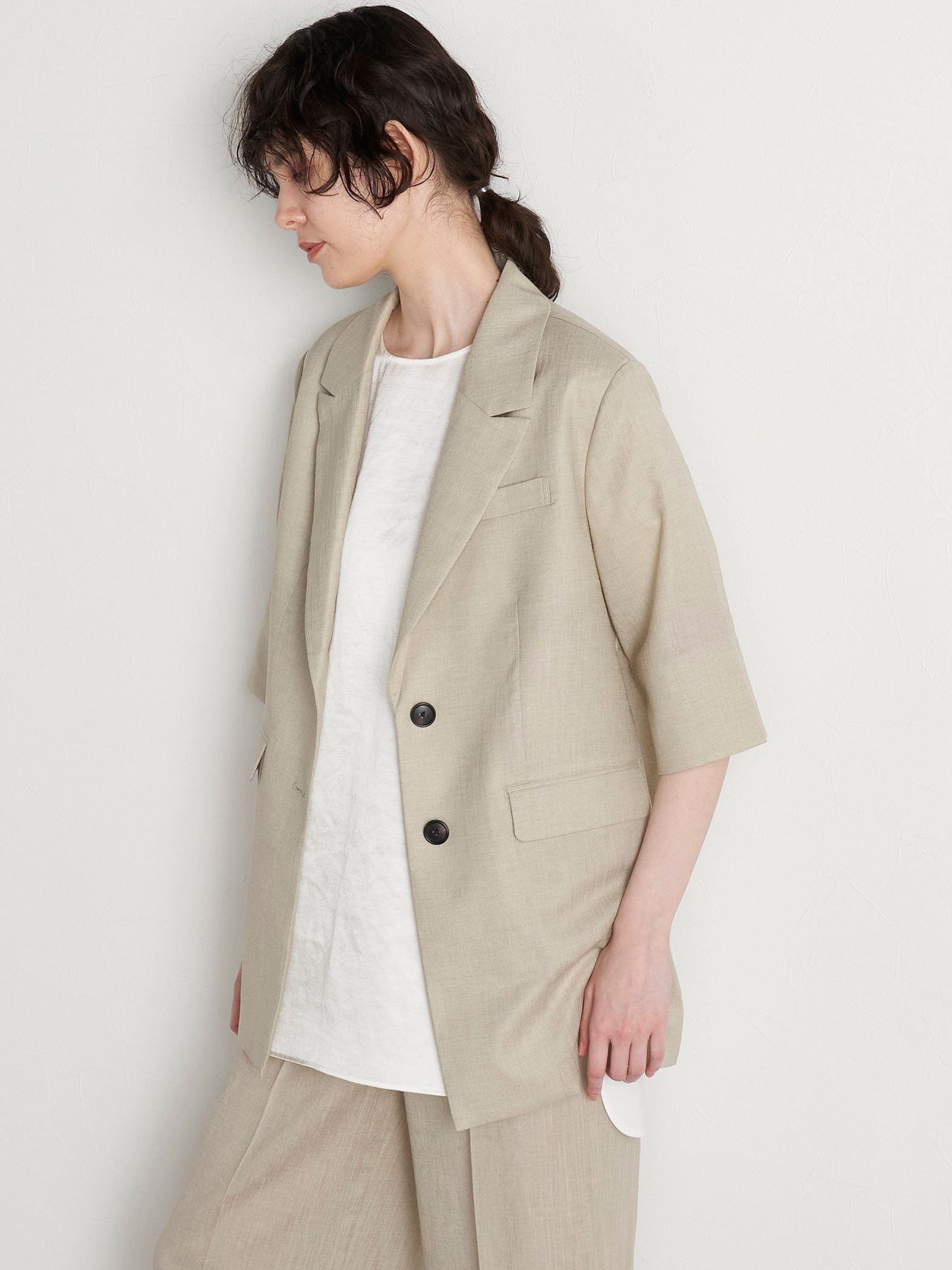 【極】シワになりにくいファージュストレッチ5分袖ジャケット《吸湿速乾/洗濯機で洗える》
