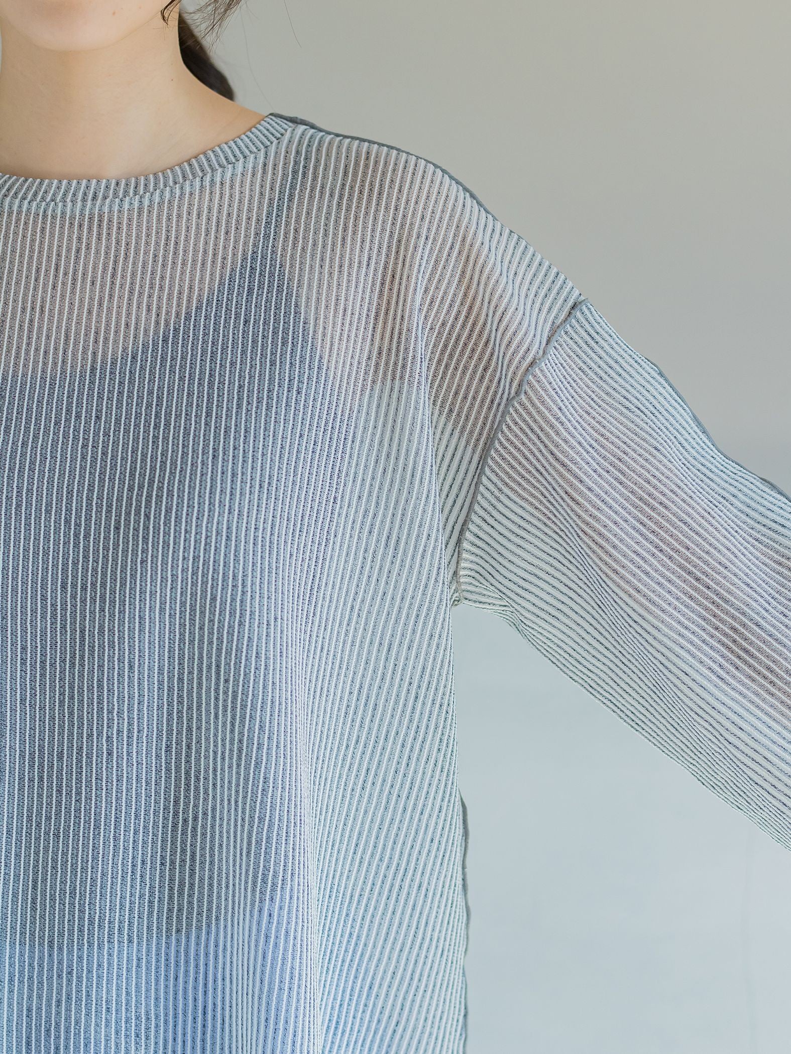 【コーディネートにこなれ感をプラス】ストライプシアーTシャツ《手洗い可能》
