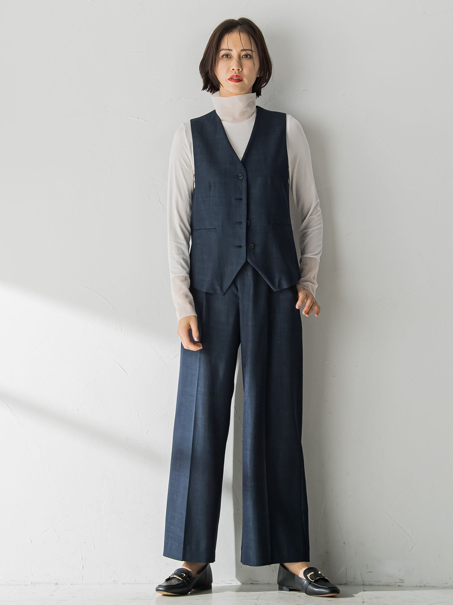 【おとなデニム】サスペンダー付きワイドパンツ≪洗える≫
