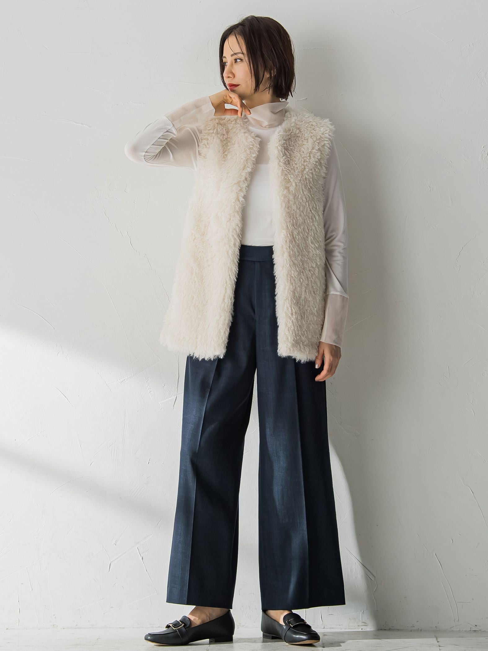 【おとなデニム】サスペンダー付きワイドパンツ≪洗える≫