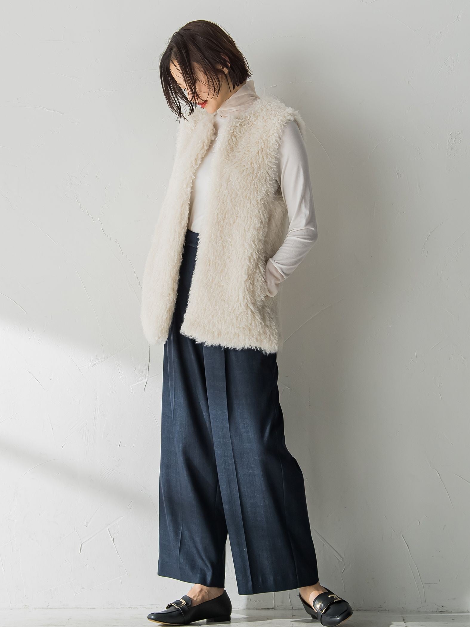 【おとなデニム】サスペンダー付きワイドパンツ≪洗える≫