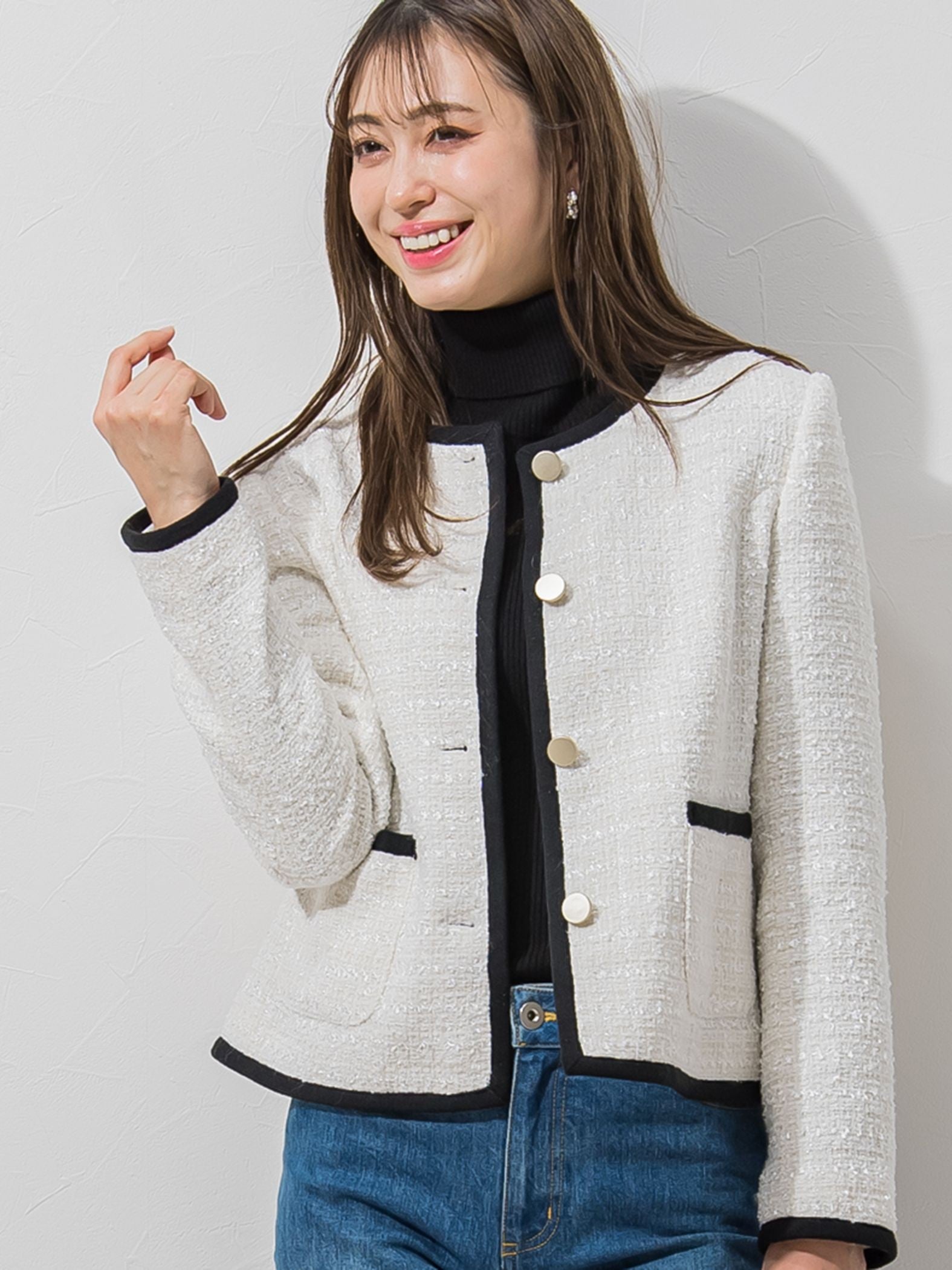 【WEB別注】配色ツィードパイピングジャケット