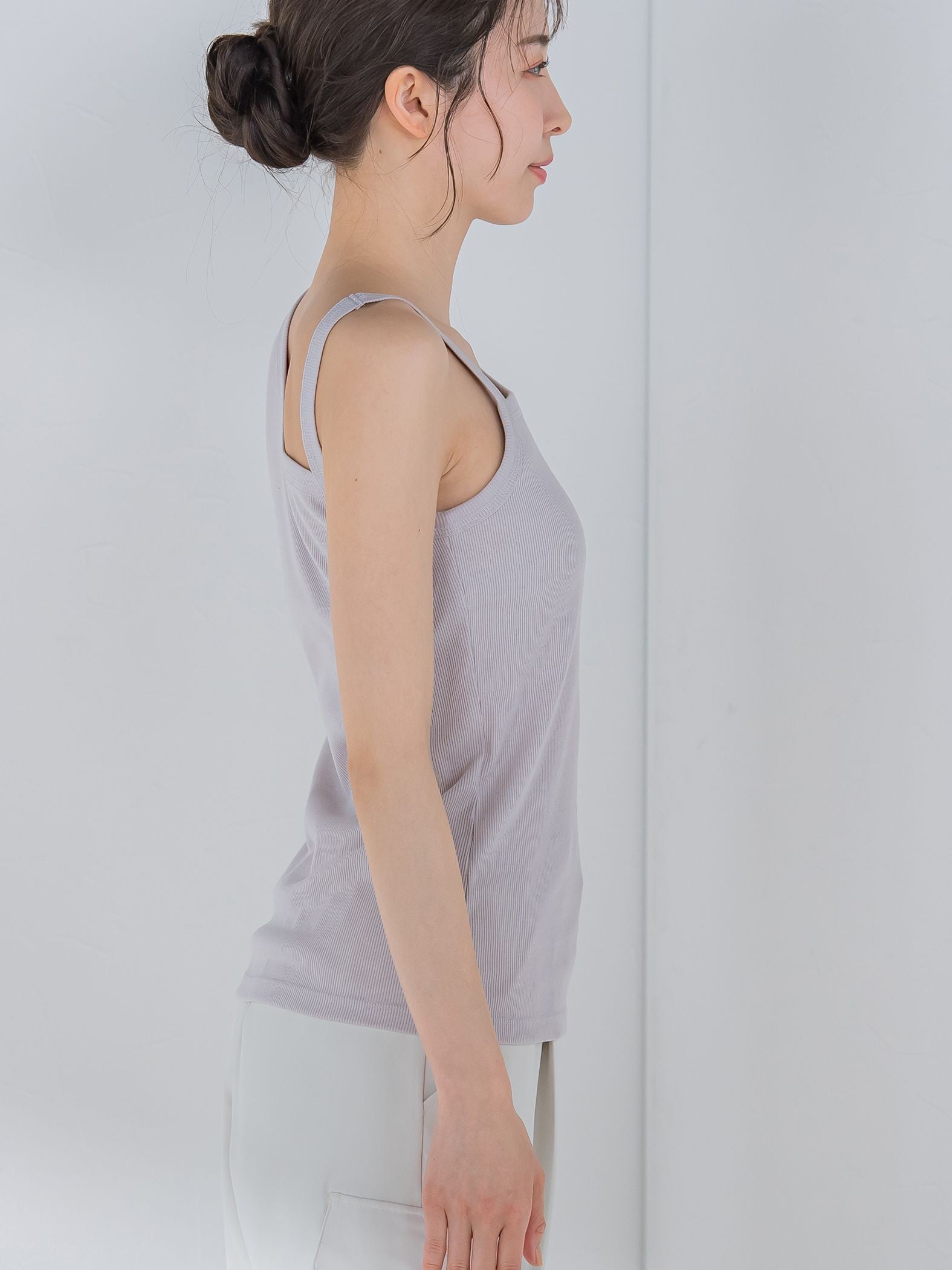 【大人女子のための優秀タンク】パット付アシメリブ《洗濯機で洗える》