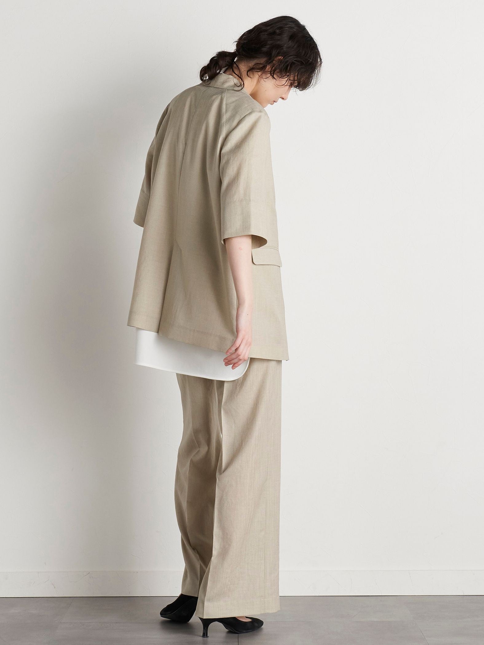 【極】シワになりにくいファージュストレッチ5分袖ジャケット《吸湿速乾/洗濯機で洗える》