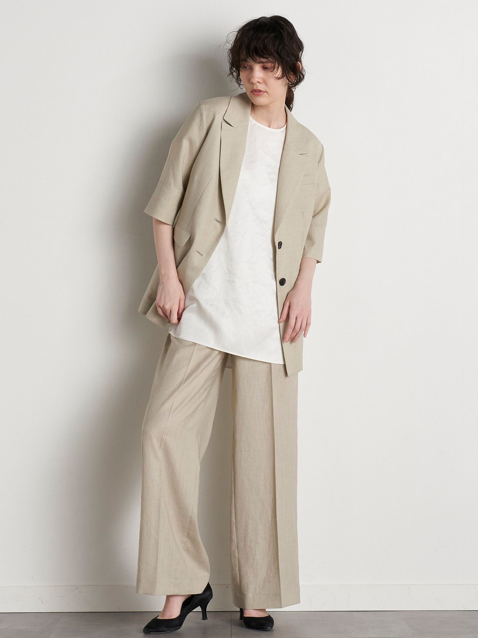 【極】シワになりにくいファージュストレッチ5分袖ジャケット《吸湿速乾/洗濯機で洗える》