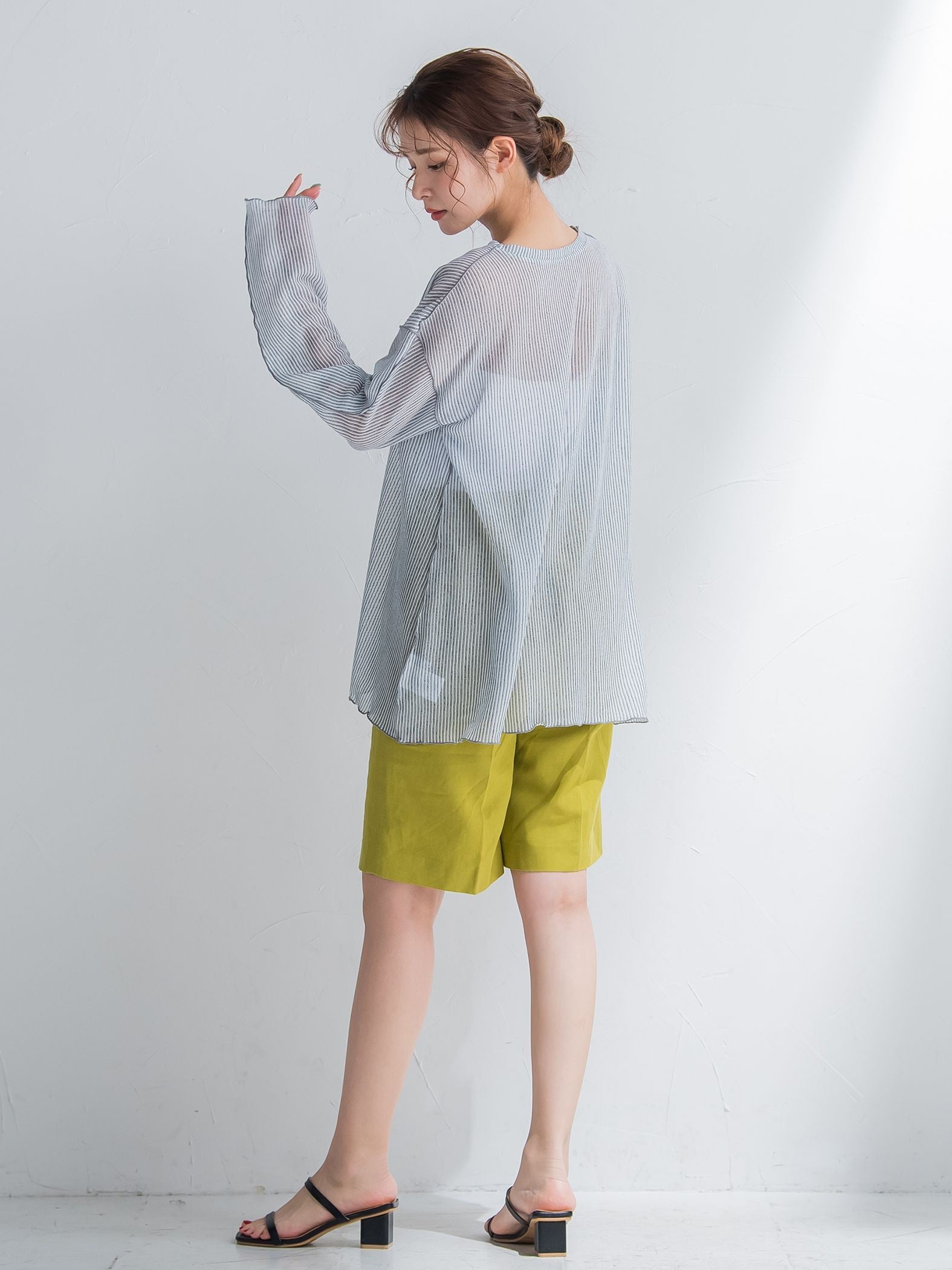 【コーディネートにこなれ感をプラス】ストライプシアーTシャツ《手洗い可能》